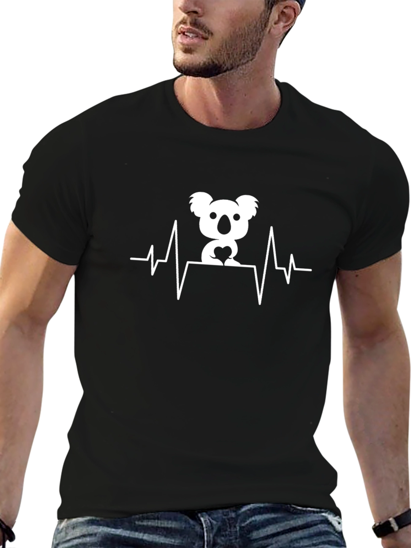 Koala Heartbeat Graphic T-Shirt - Black