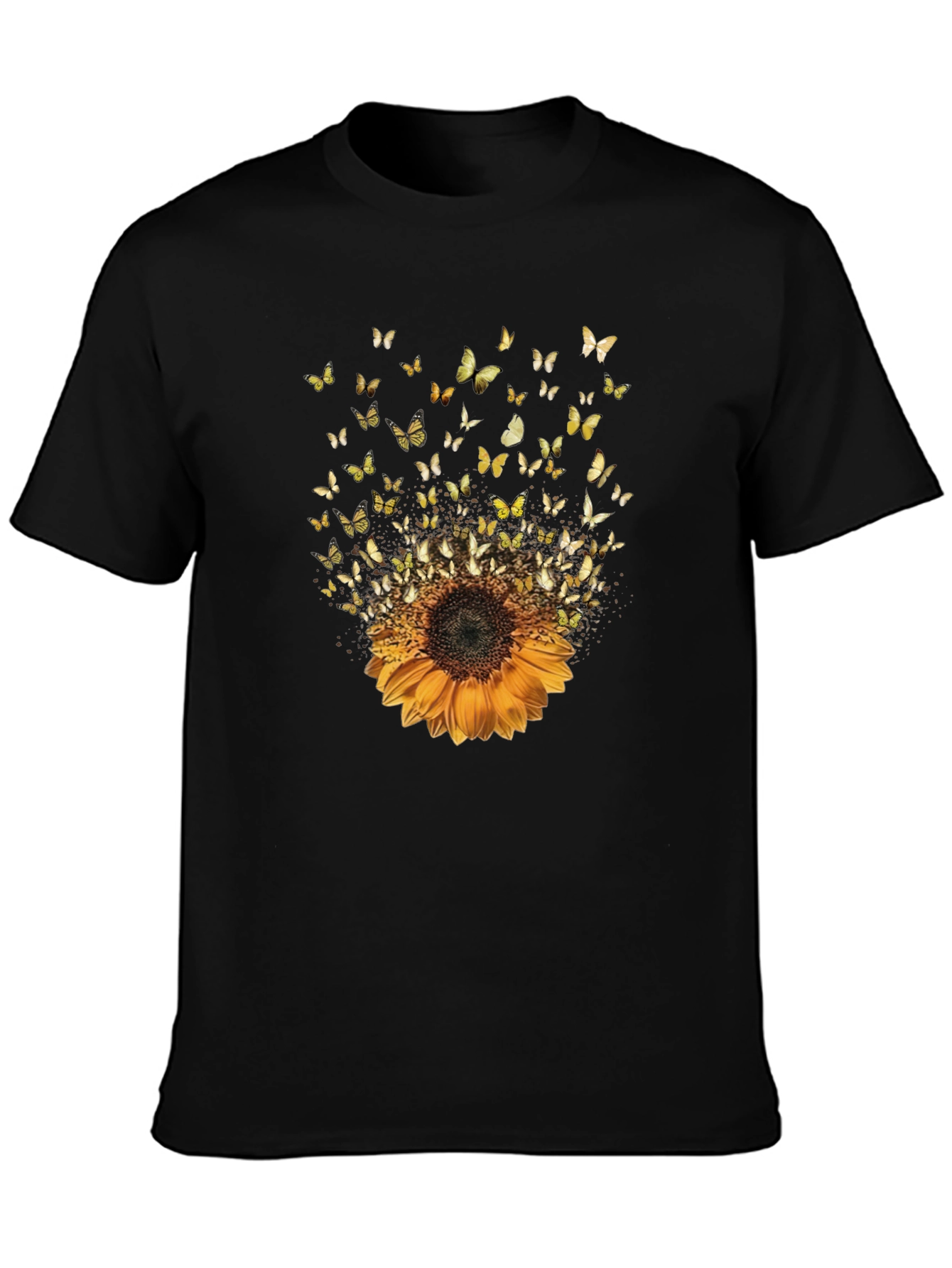 Sunflower Butterfly Black T-Shirt