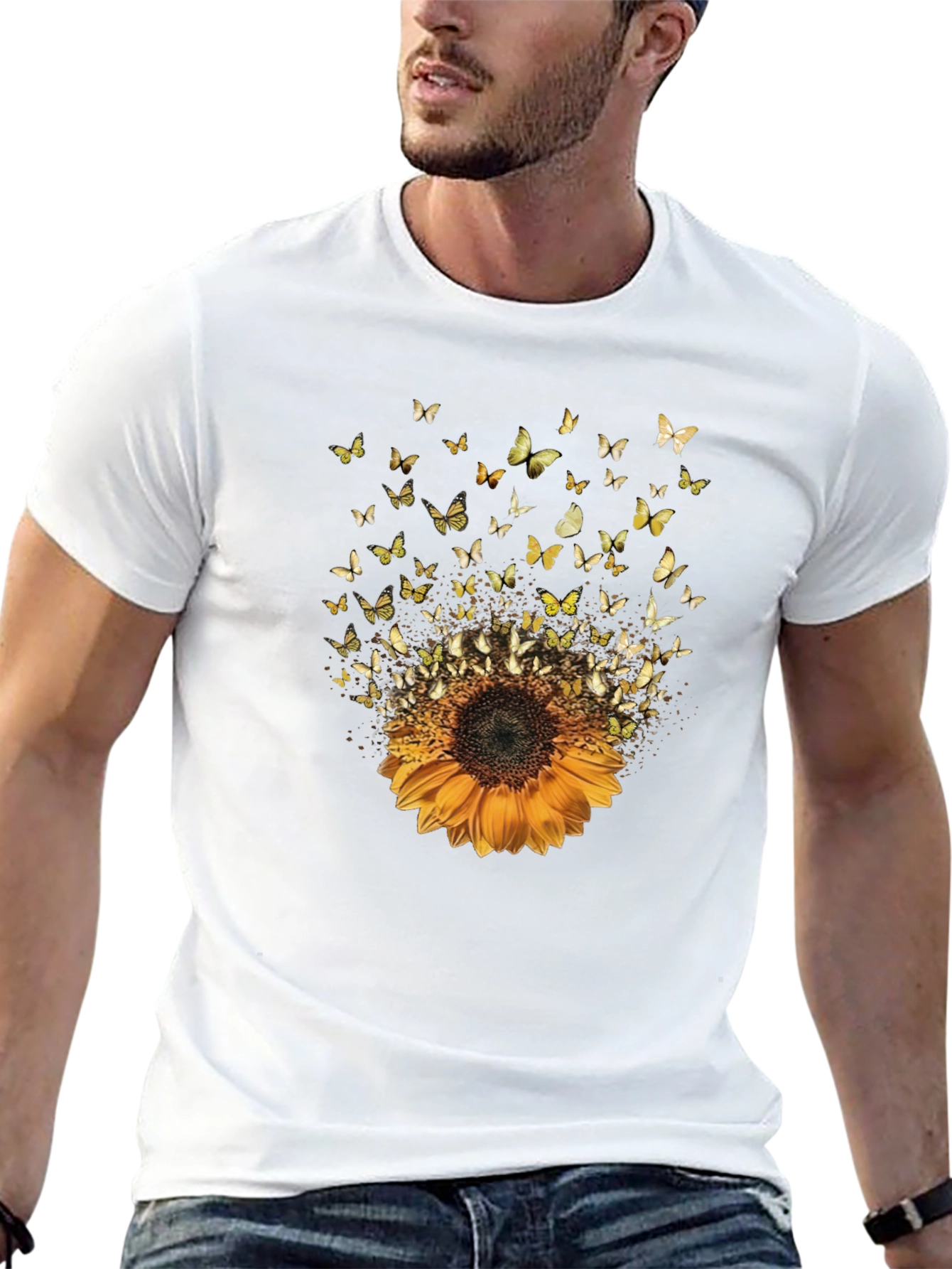 Sunflower Butterfly Black T-Shirt