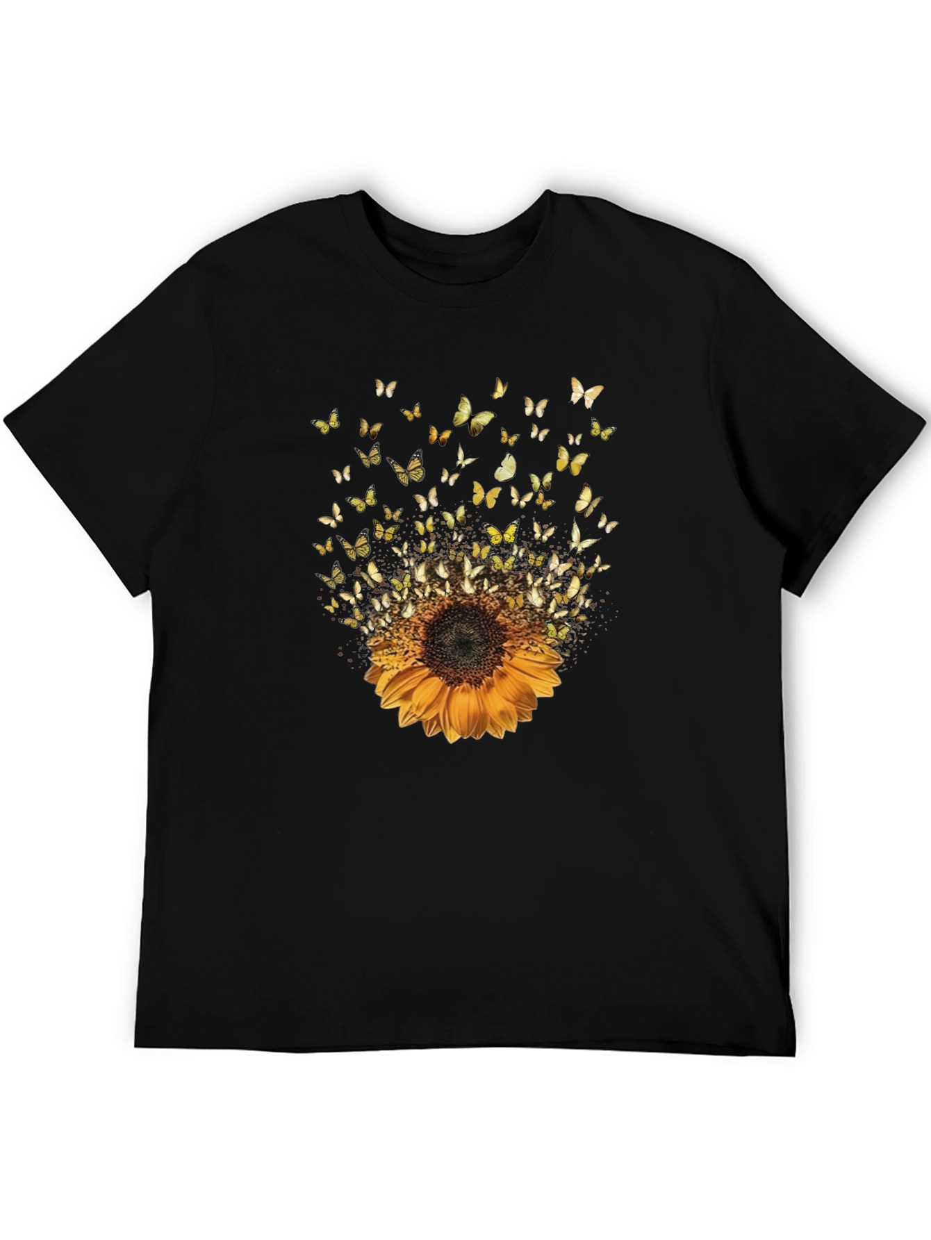 Sunflower Butterfly Black T-Shirt