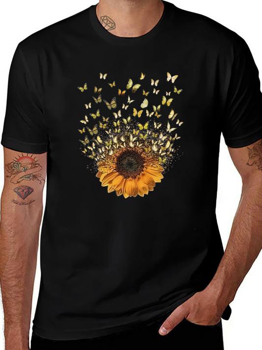Sunflower Butterfly Black T-Shirt