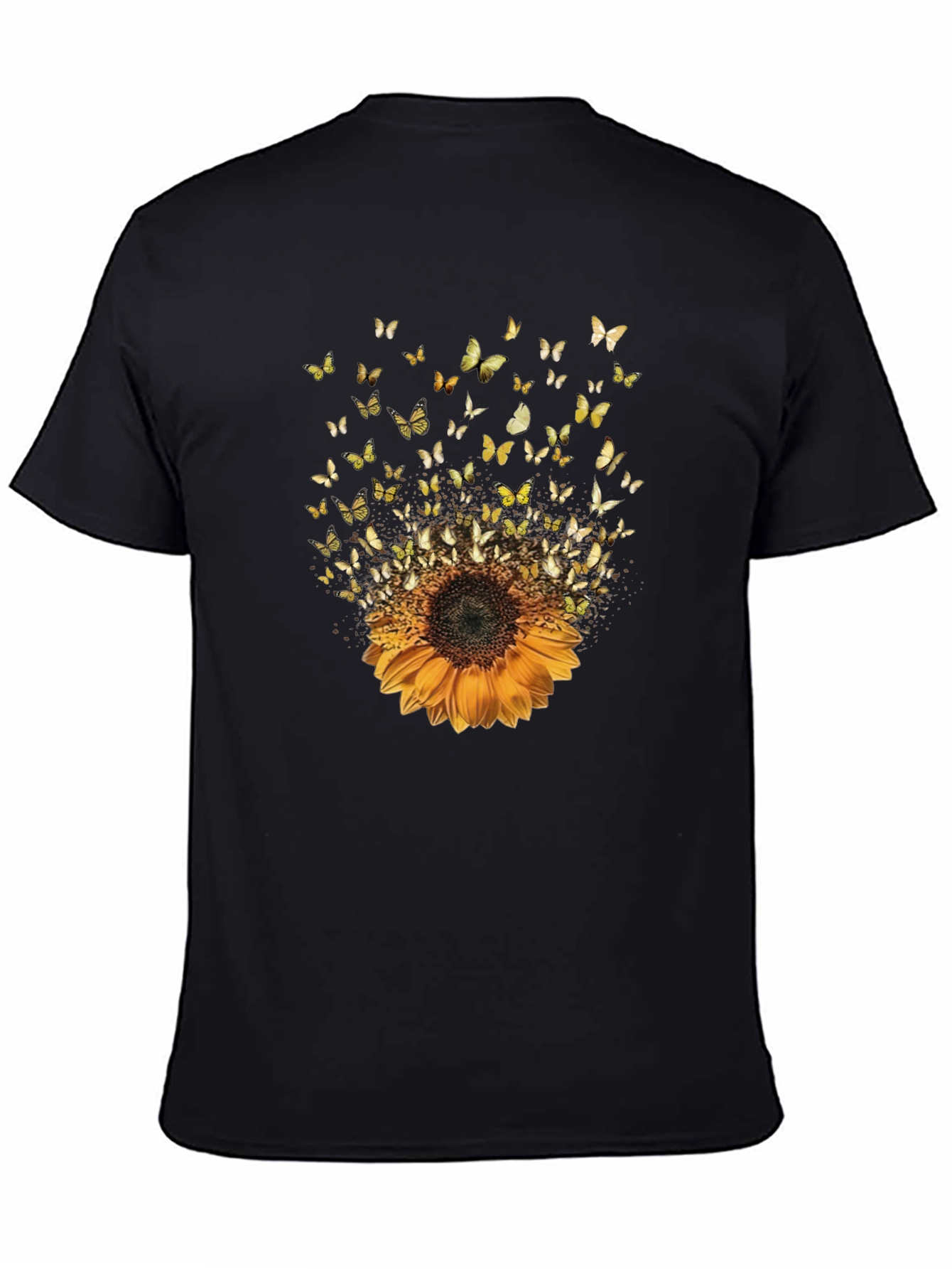 Sunflower Butterfly Black T-Shirt