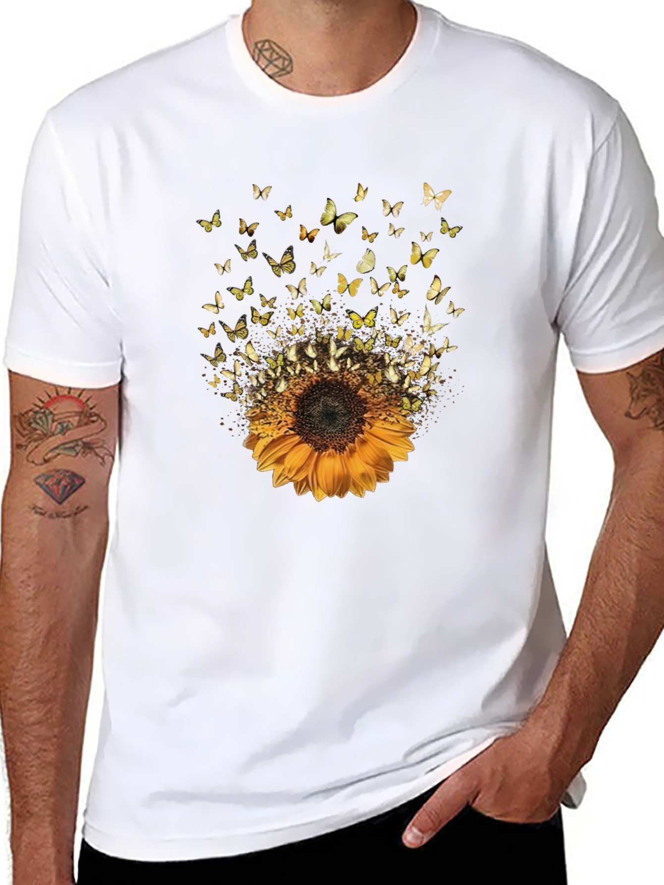Sunflower Butterfly Black T-Shirt