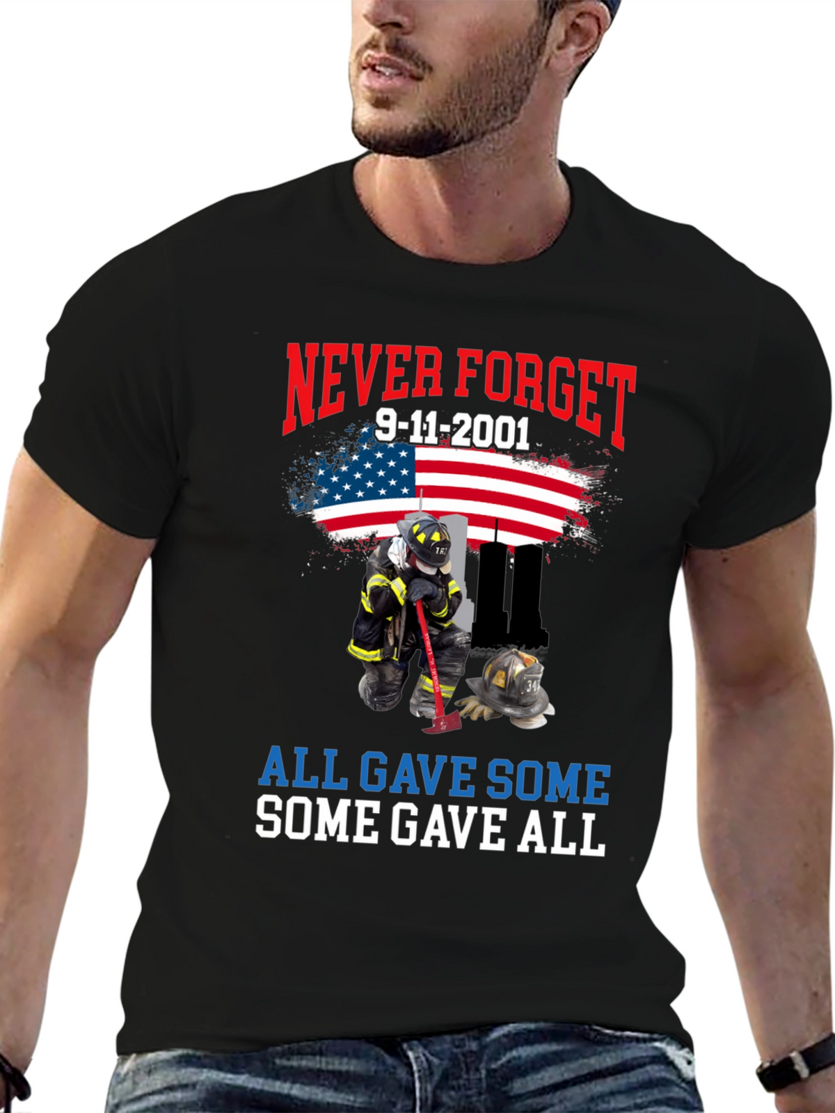 Never Forget 9/11 T-Shirt Firefighter Tribute