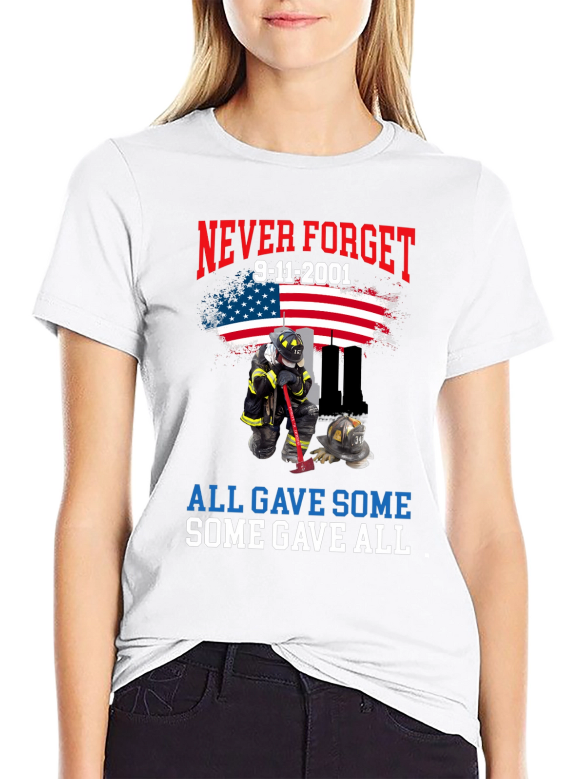 Never Forget 9/11 T-Shirt Firefighter Tribute