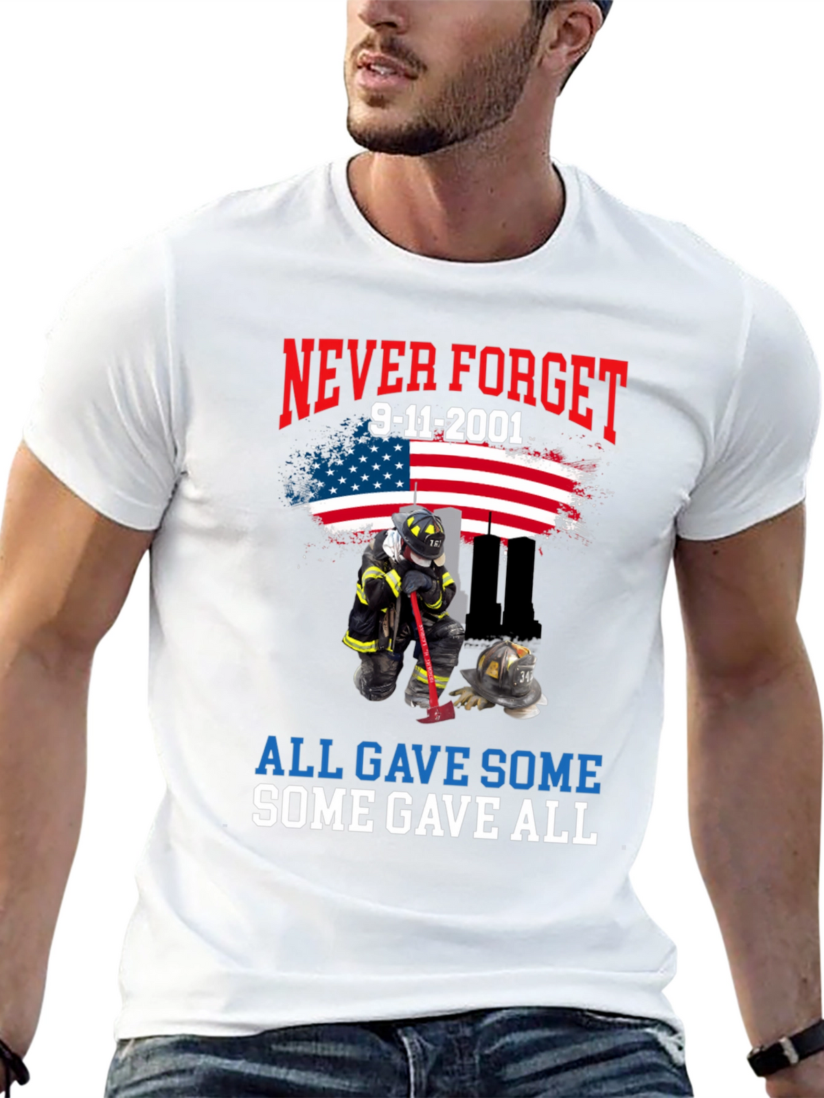 Never Forget 9/11 T-Shirt Firefighter Tribute