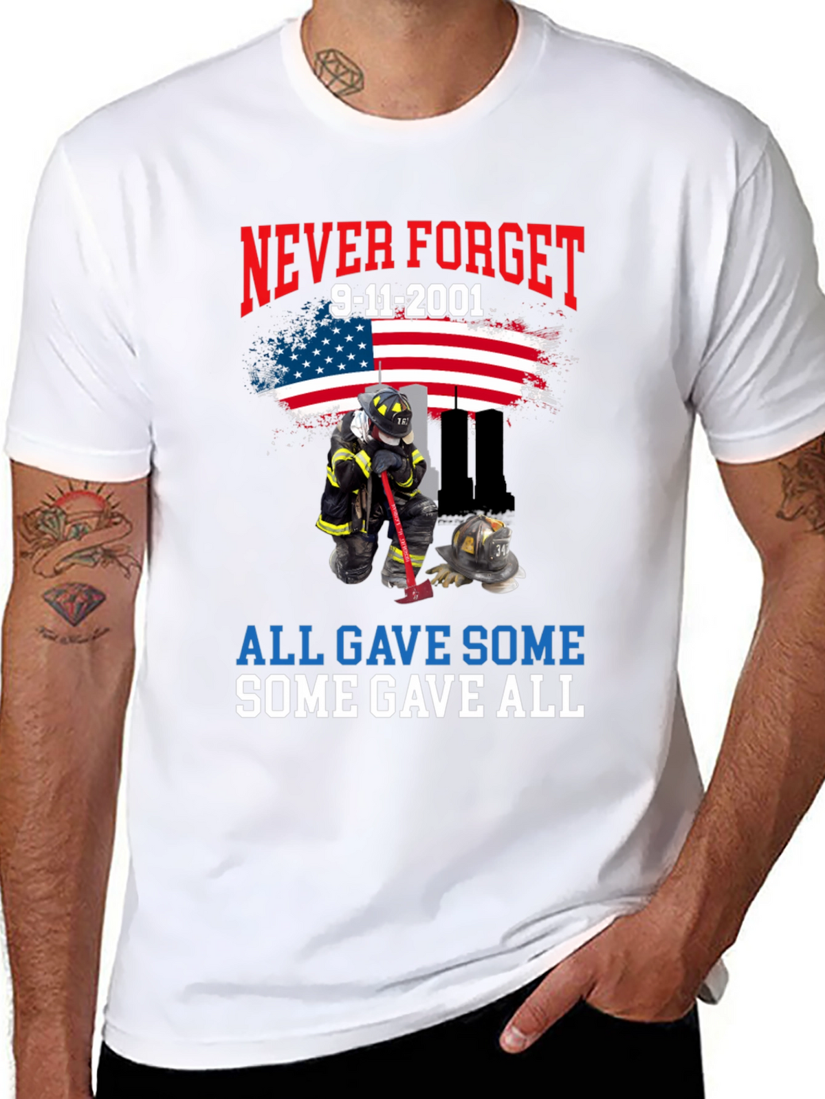 Never Forget 9/11 T-Shirt Firefighter Tribute