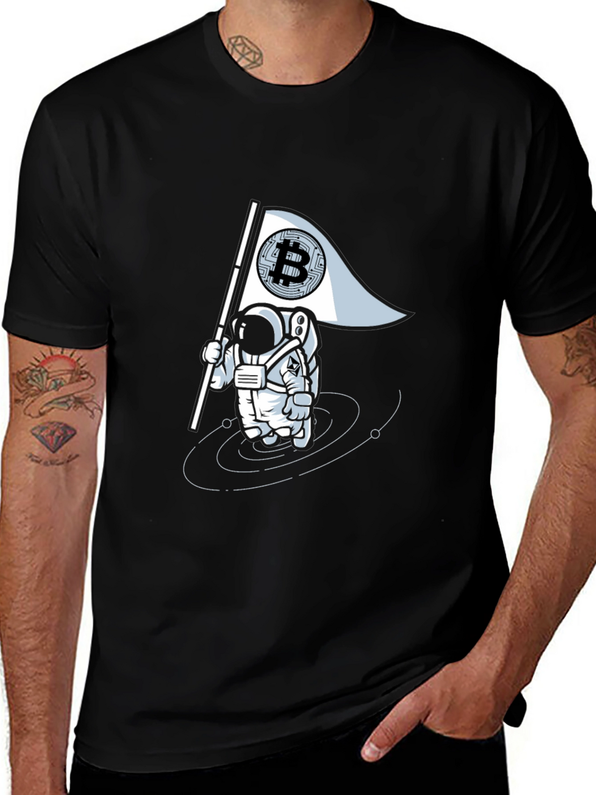 Bitcoin Astronaut Graphic Tee - Crypto Flag T-Shirt