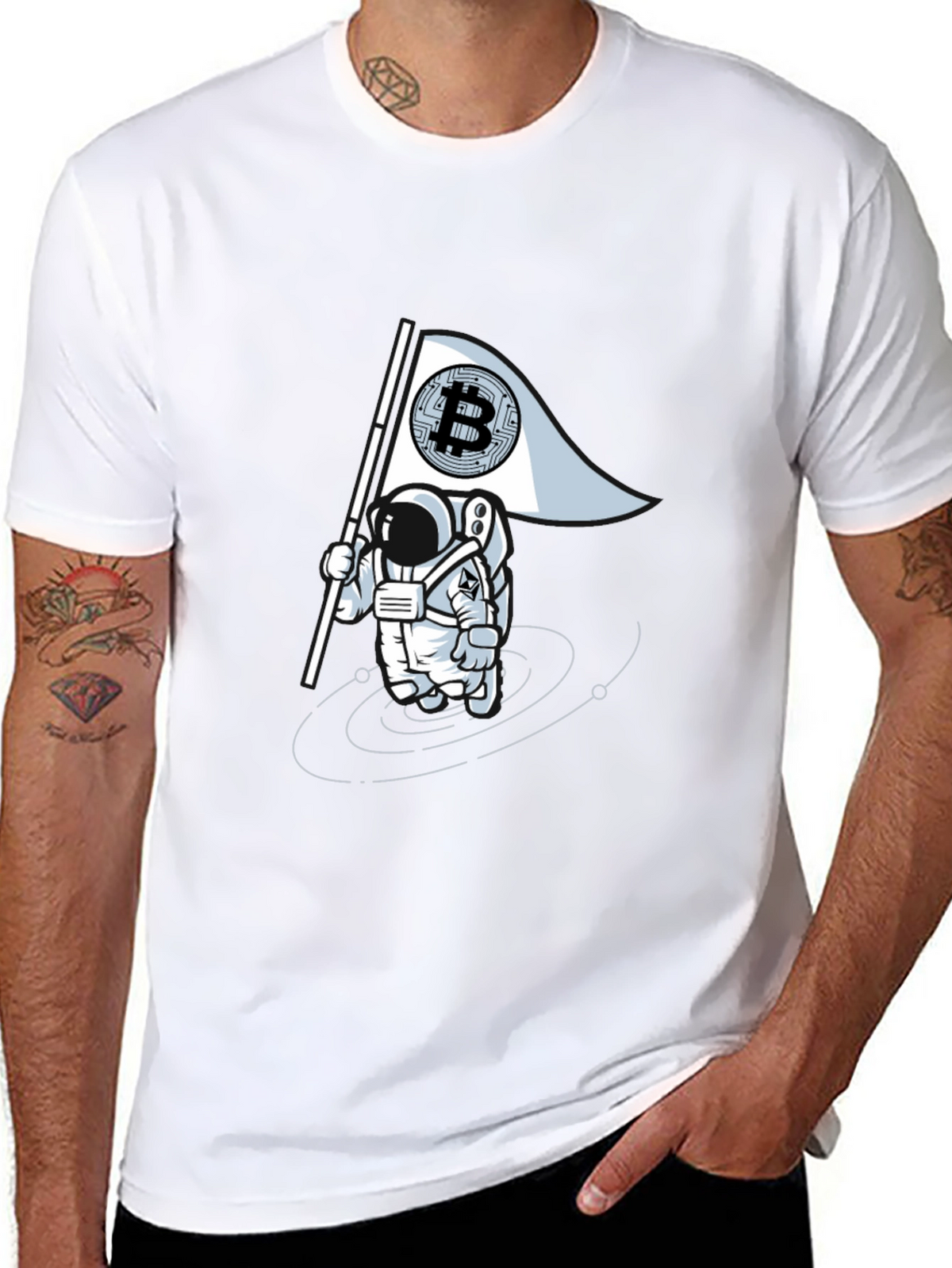 Bitcoin Astronaut Graphic Tee - Crypto Flag T-Shirt