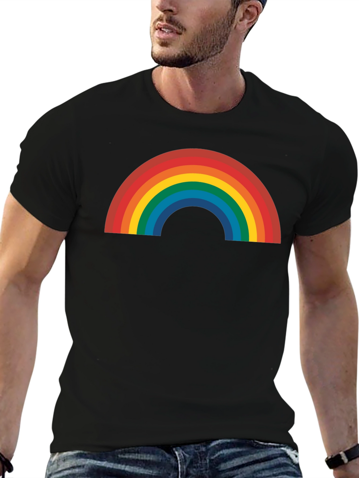 Rainbow Graphic Tee - Black Cotton Blend Shirt