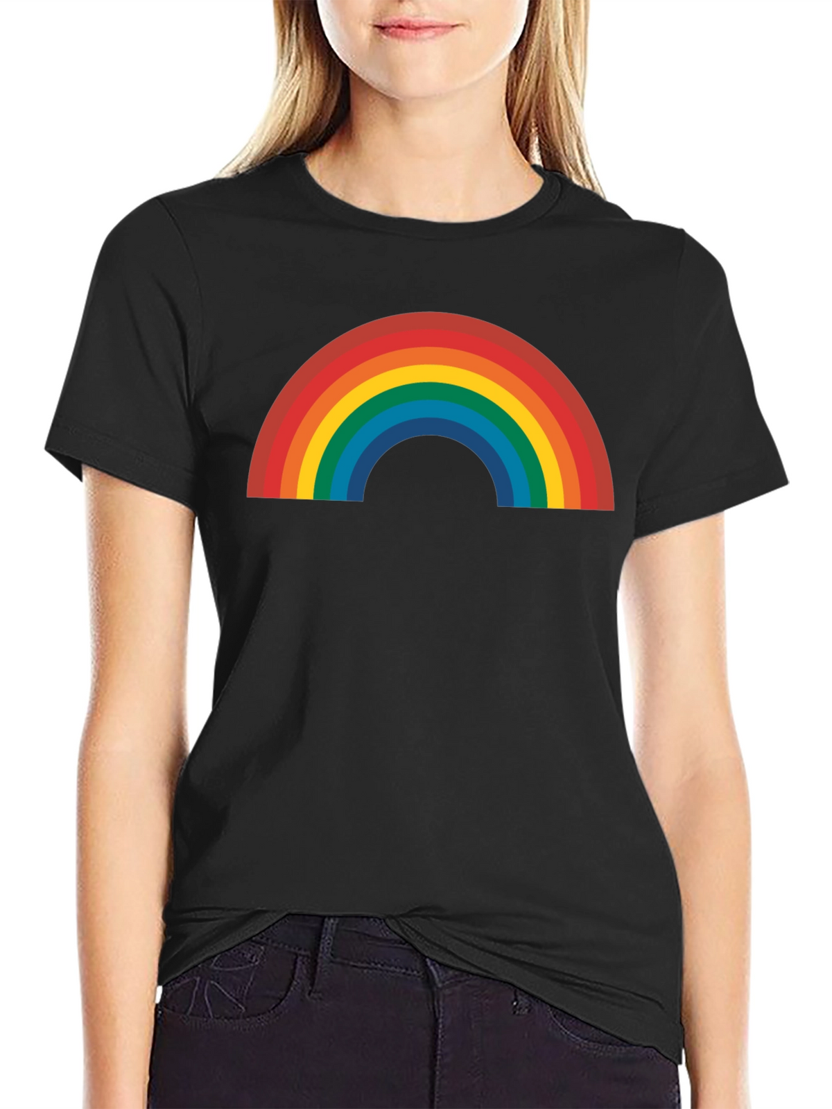 Rainbow Graphic Tee - Black Cotton Blend Shirt