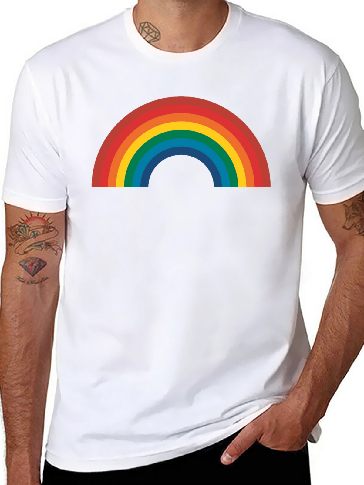Rainbow Graphic Tee - Black Cotton Blend Shirt