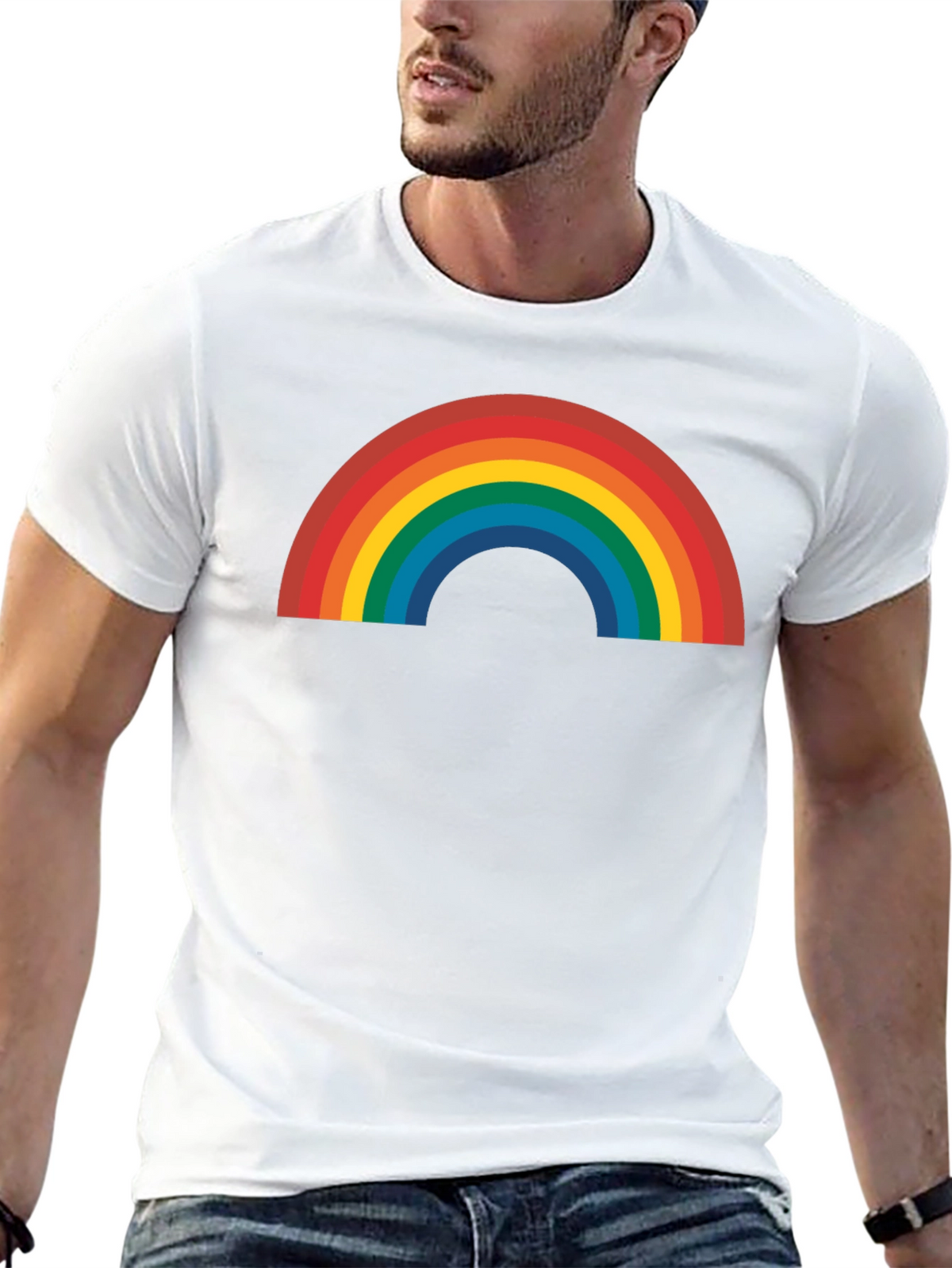 Rainbow Graphic Tee - Black Cotton Blend Shirt