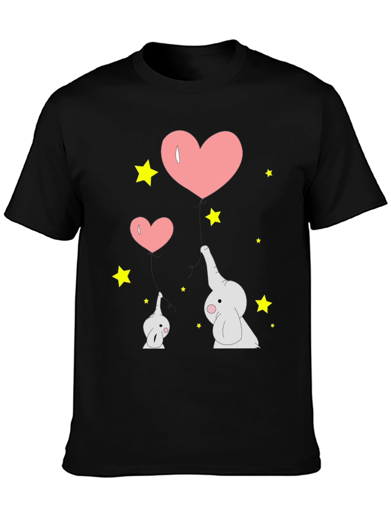 Elephant Love Graphic Tee - Black Cotton T-Shirt