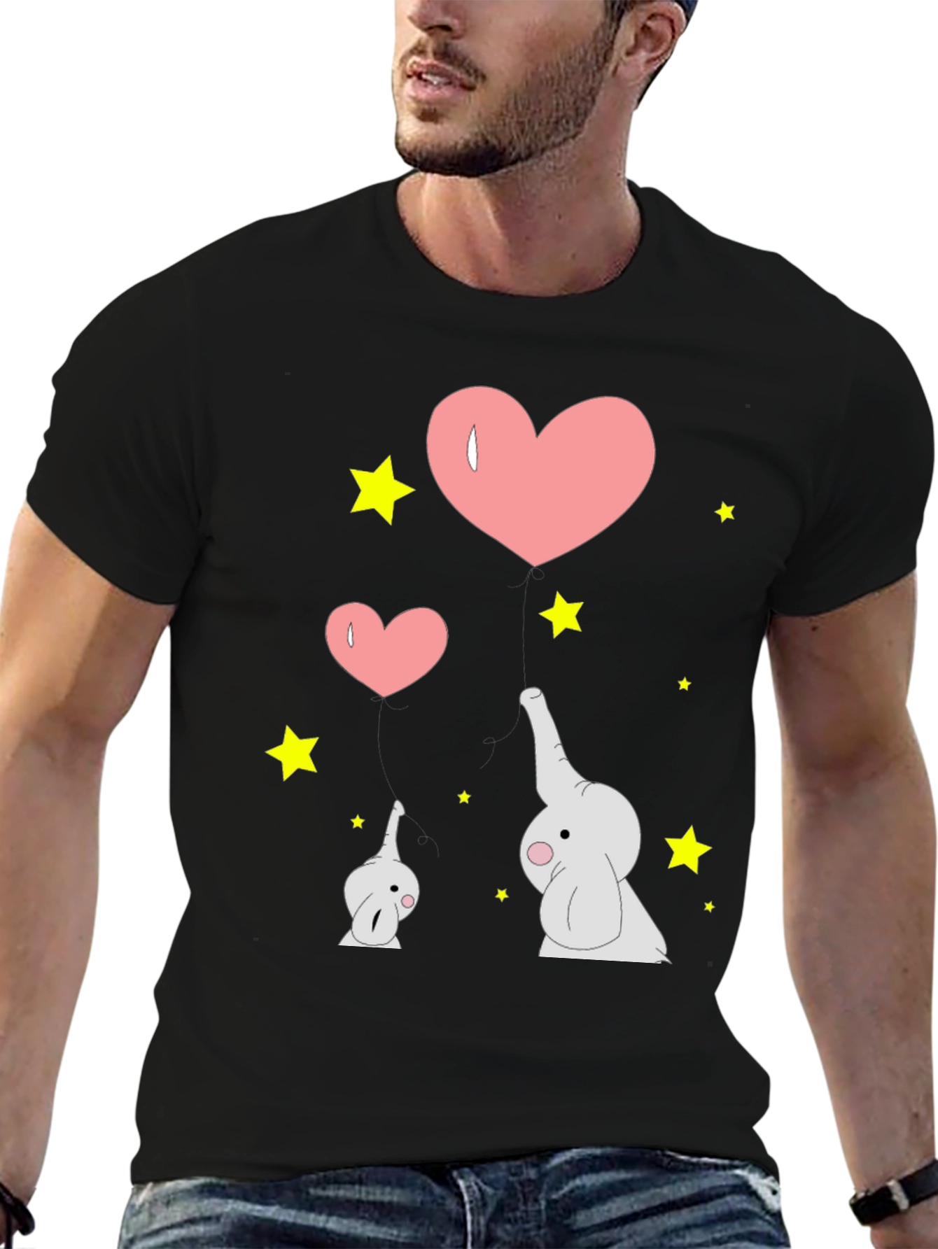 Elephant Love Graphic Tee - Black Cotton T-Shirt