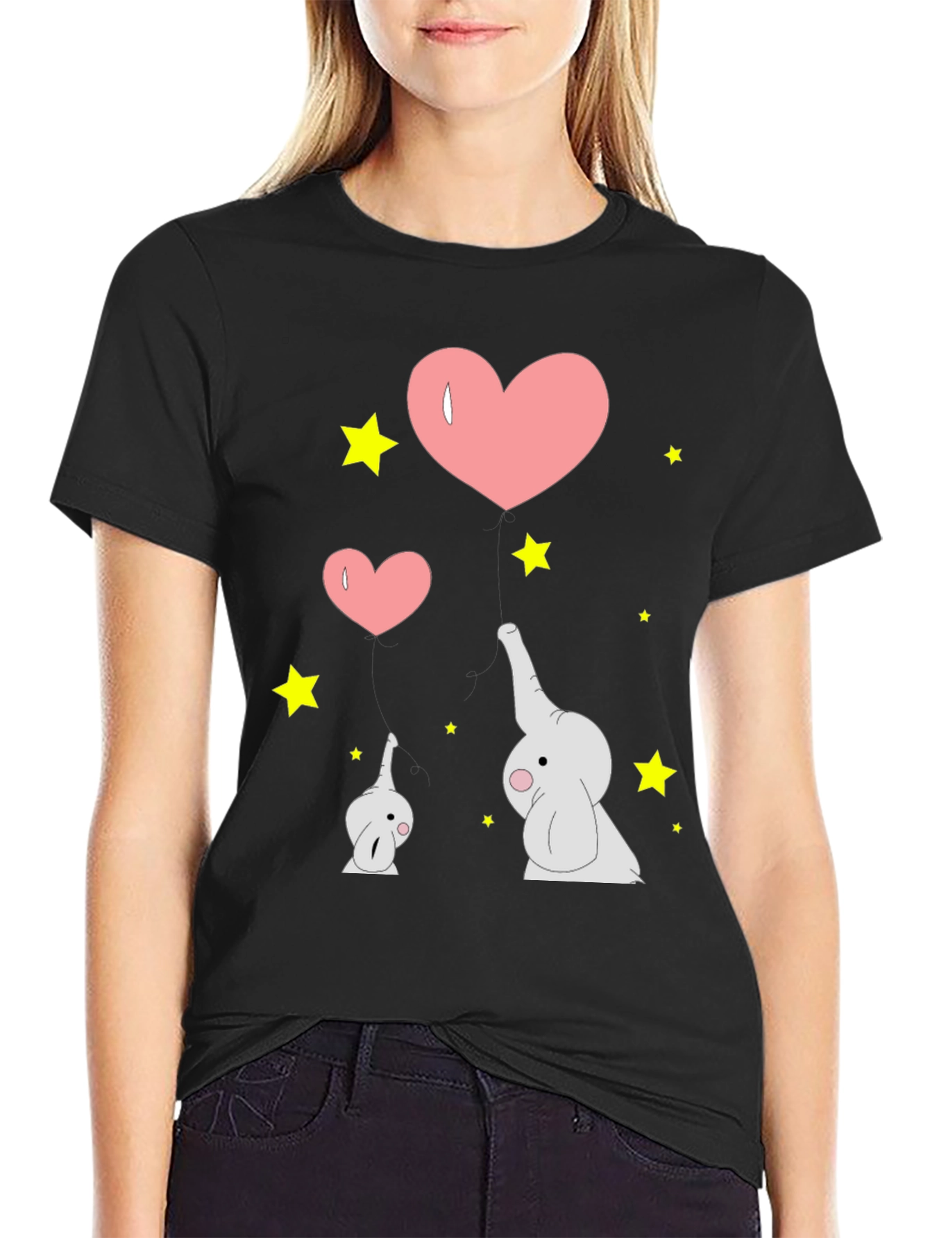 Elephant Love Graphic Tee - Black Cotton T-Shirt