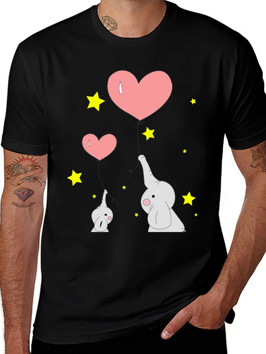 Elephant Love Graphic Tee - Black Cotton T-Shirt