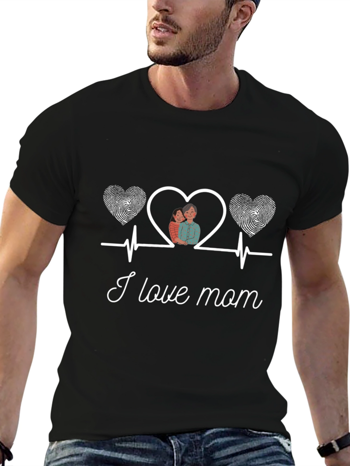 I Love Mom T-Shirt - Heartbeat Design