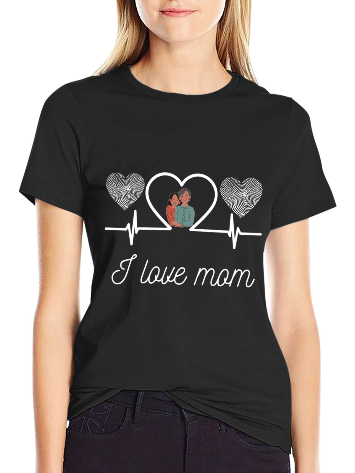 I Love Mom T-Shirt - Heartbeat Design