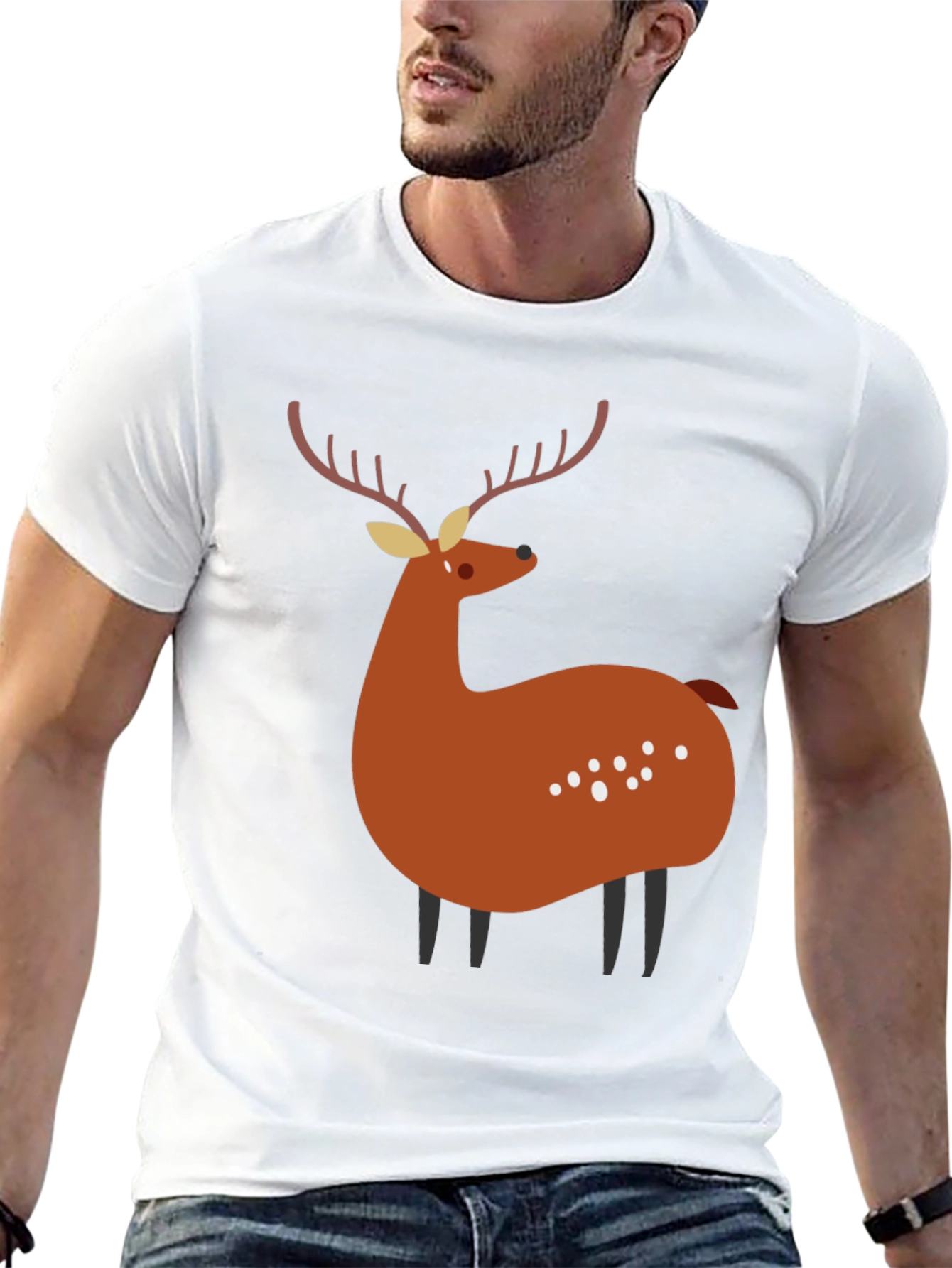 Whimsical Deer Graphic Tee - Casual Black T-Shirt