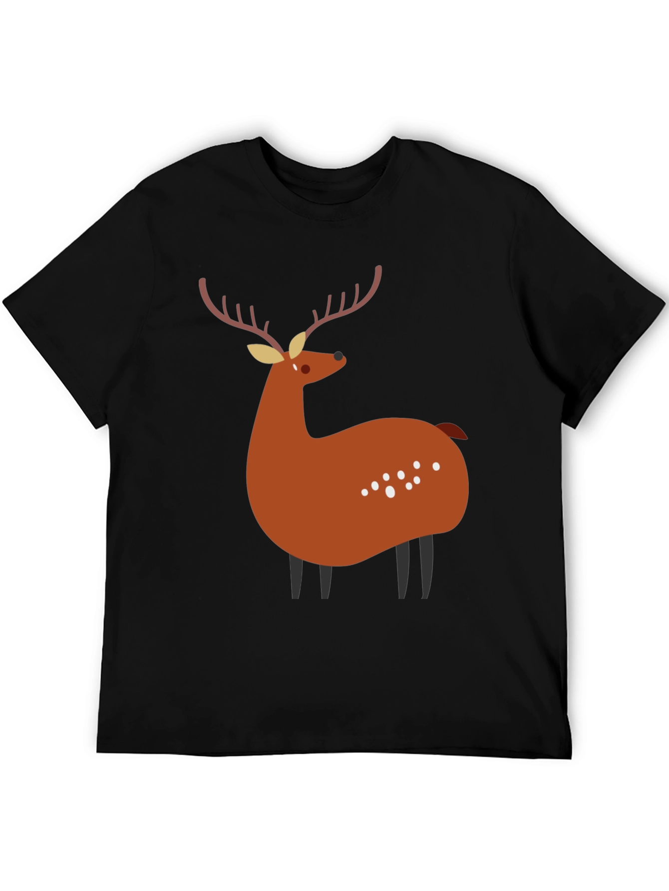 Whimsical Deer Graphic Tee - Casual Black T-Shirt