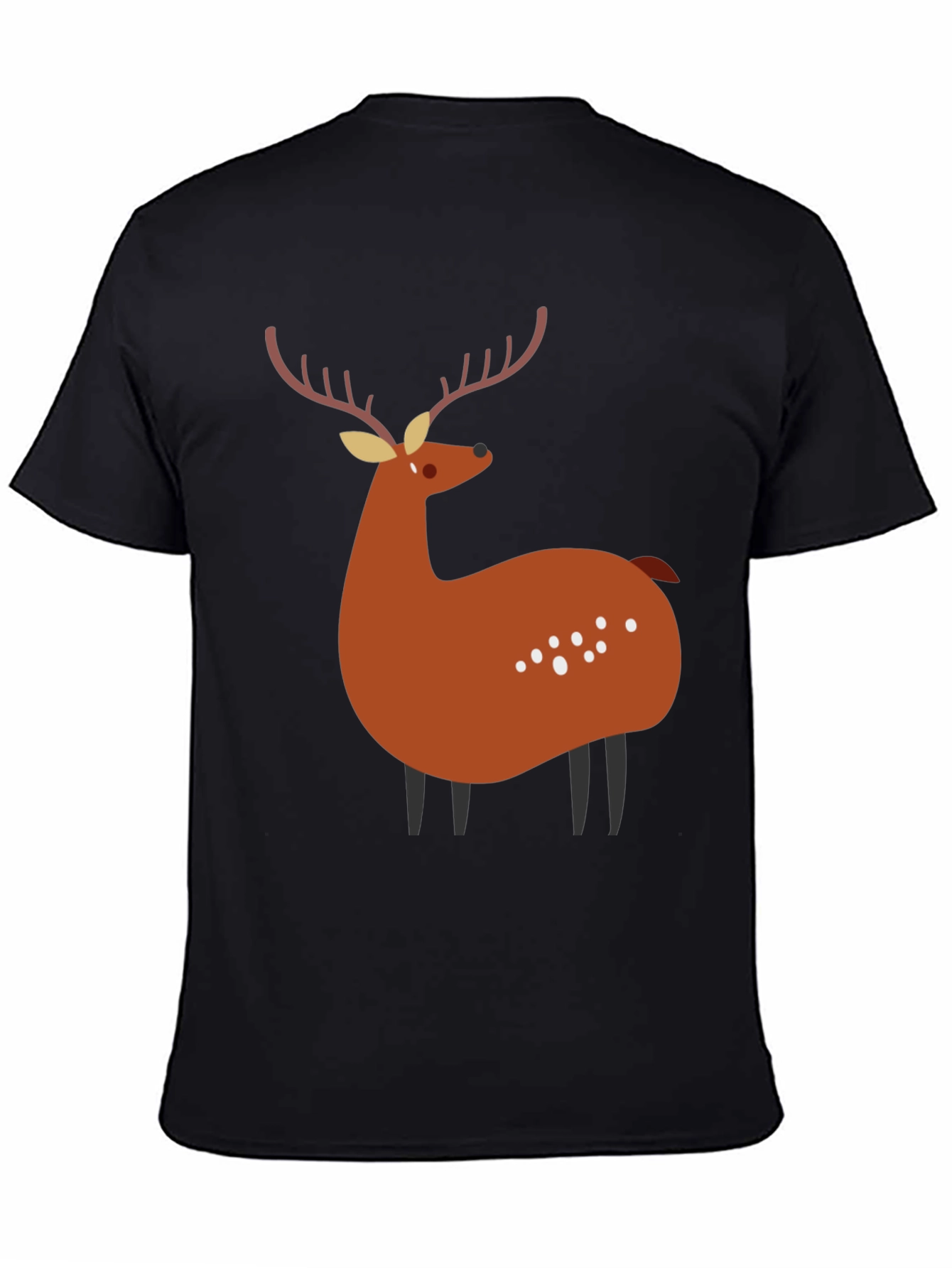Whimsical Deer Graphic Tee - Casual Black T-Shirt