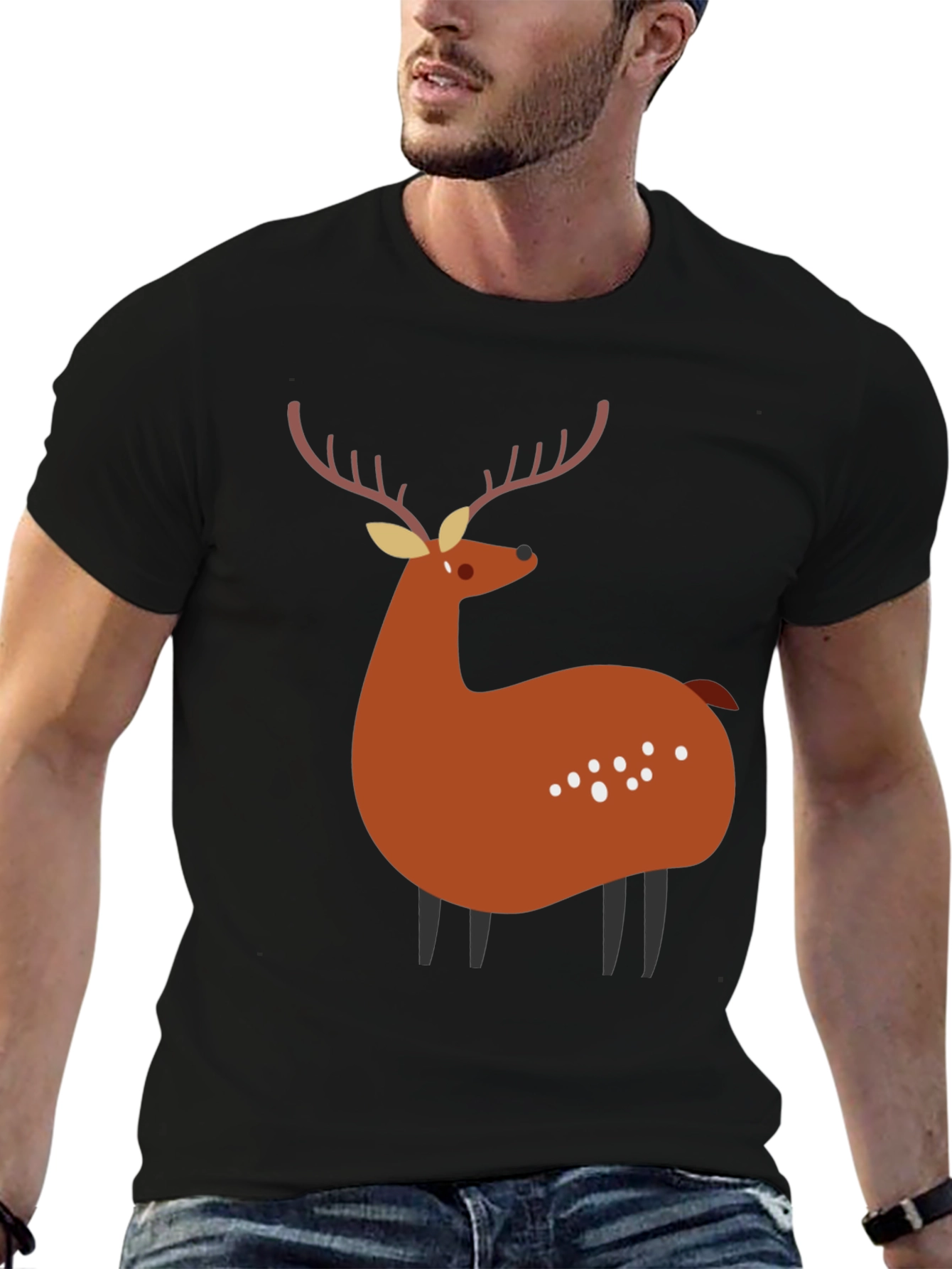 Whimsical Deer Graphic Tee - Casual Black T-Shirt