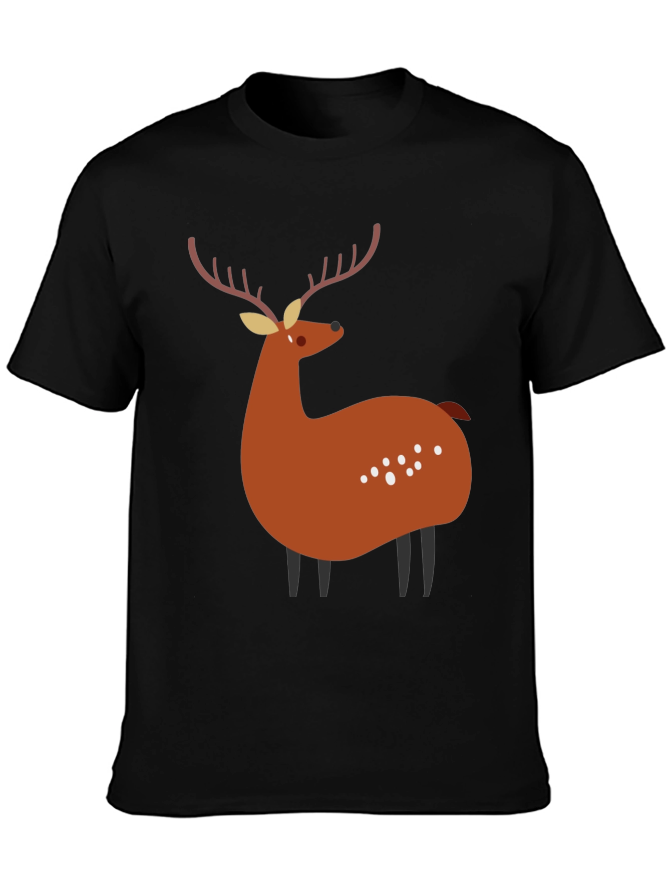 Whimsical Deer Graphic Tee - Casual Black T-Shirt