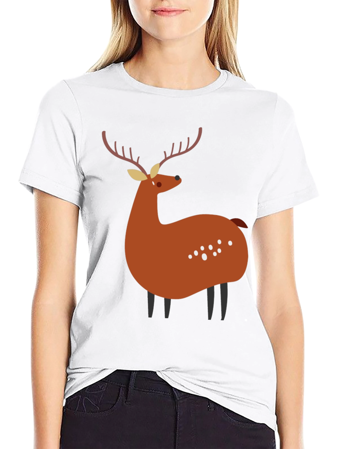 Whimsical Deer Graphic Tee - Casual Black T-Shirt