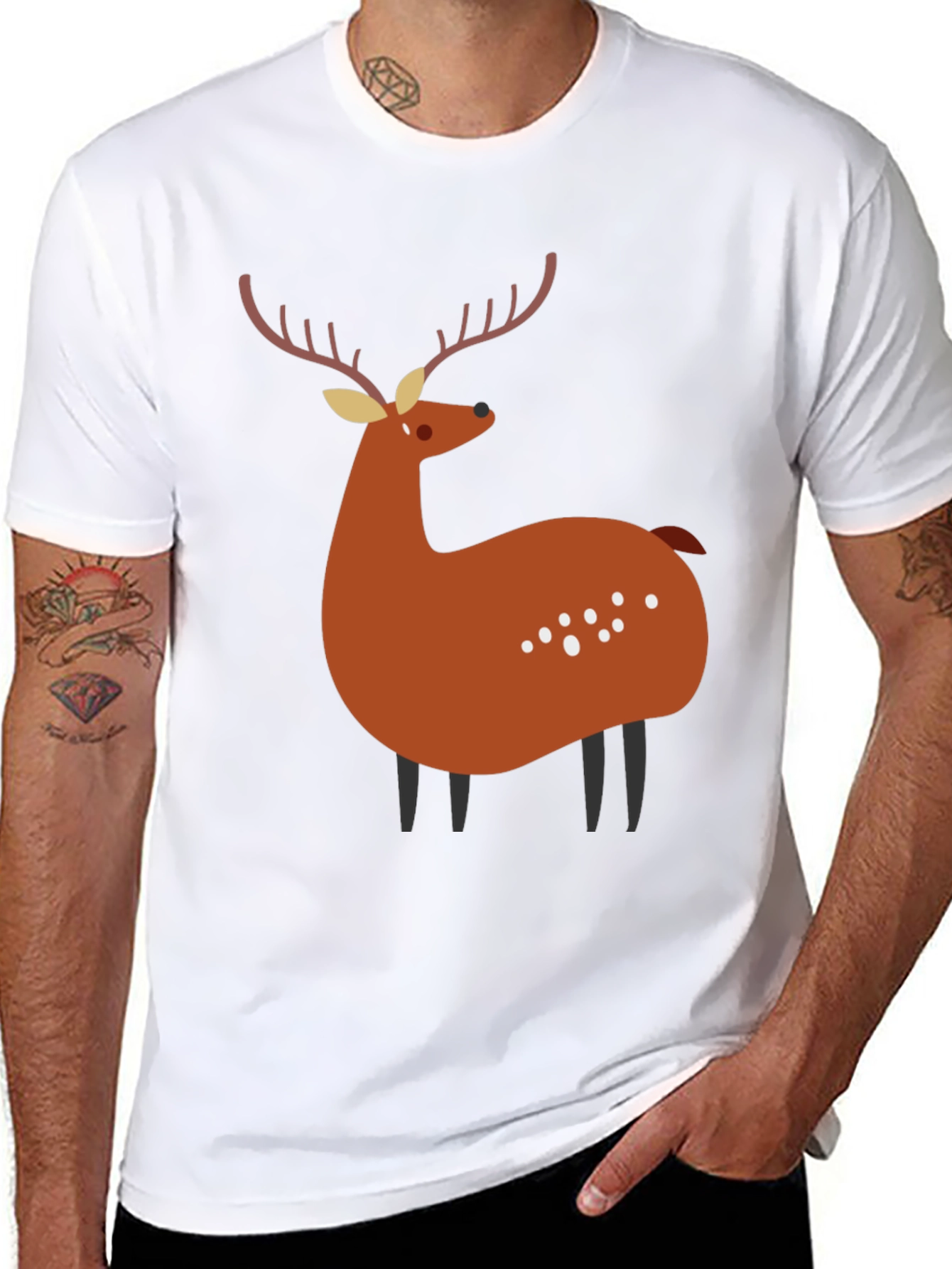 Whimsical Deer Graphic Tee - Casual Black T-Shirt