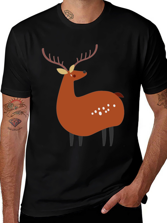 Whimsical Deer Graphic Tee - Casual Black T-Shirt
