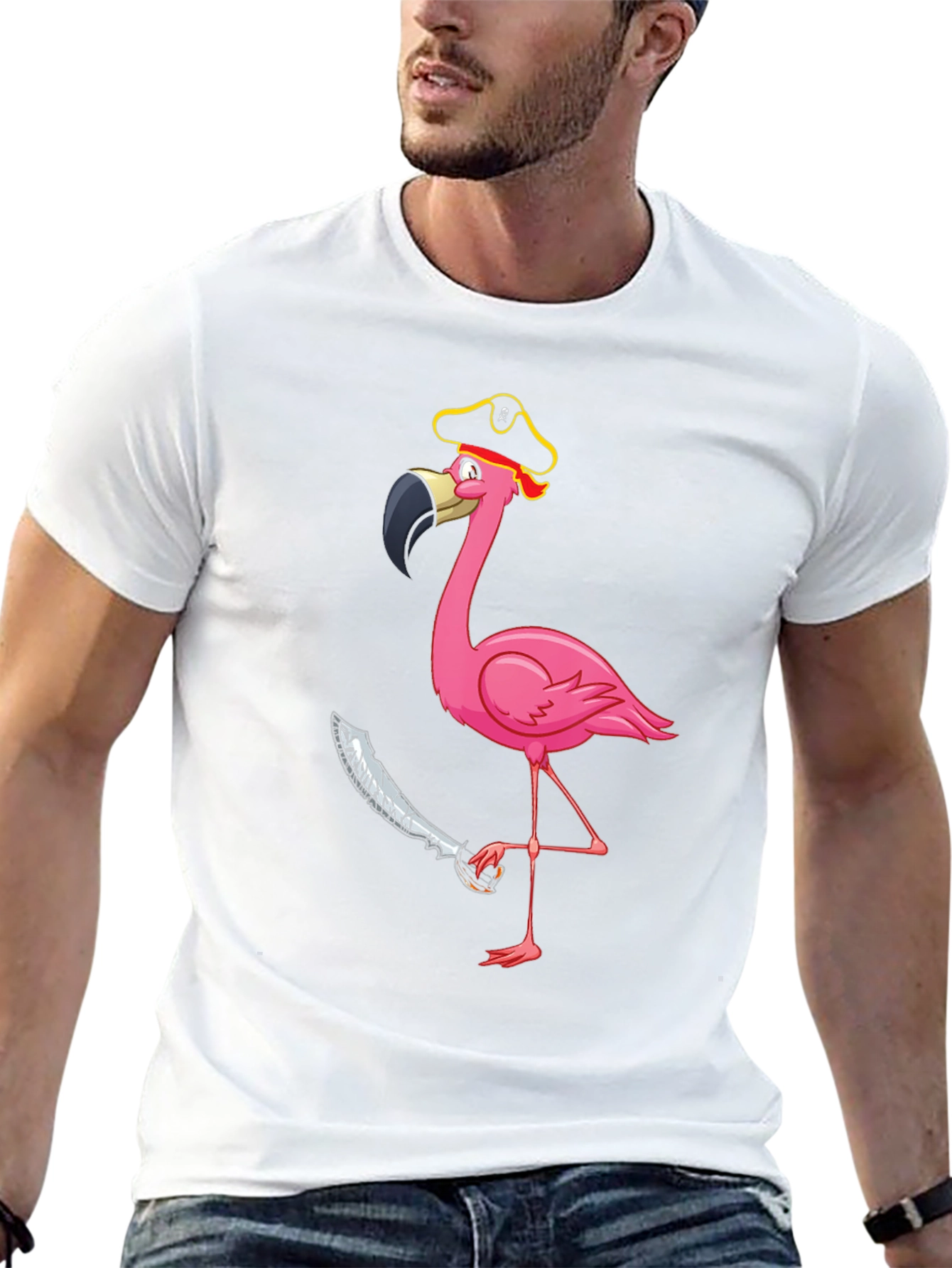Pirate Flamingo Graphic Tee - Mens Black T-Shirt