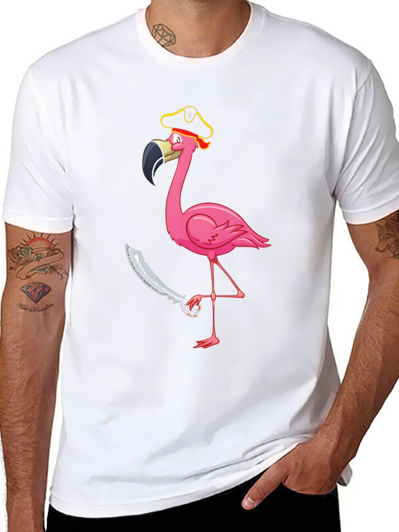 Pirate Flamingo Graphic Tee - Mens Black T-Shirt