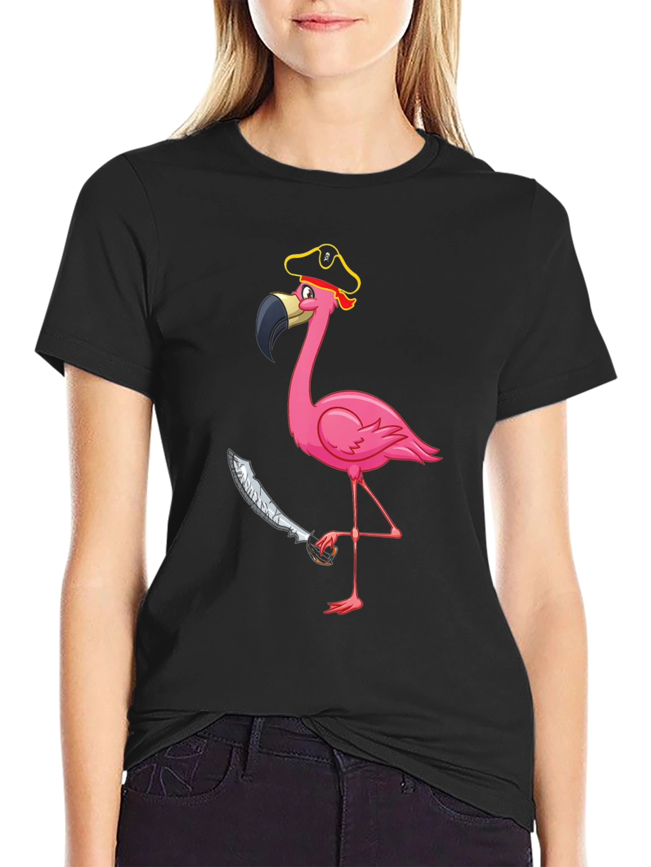 Pirate Flamingo Graphic Tee - Mens Black T-Shirt