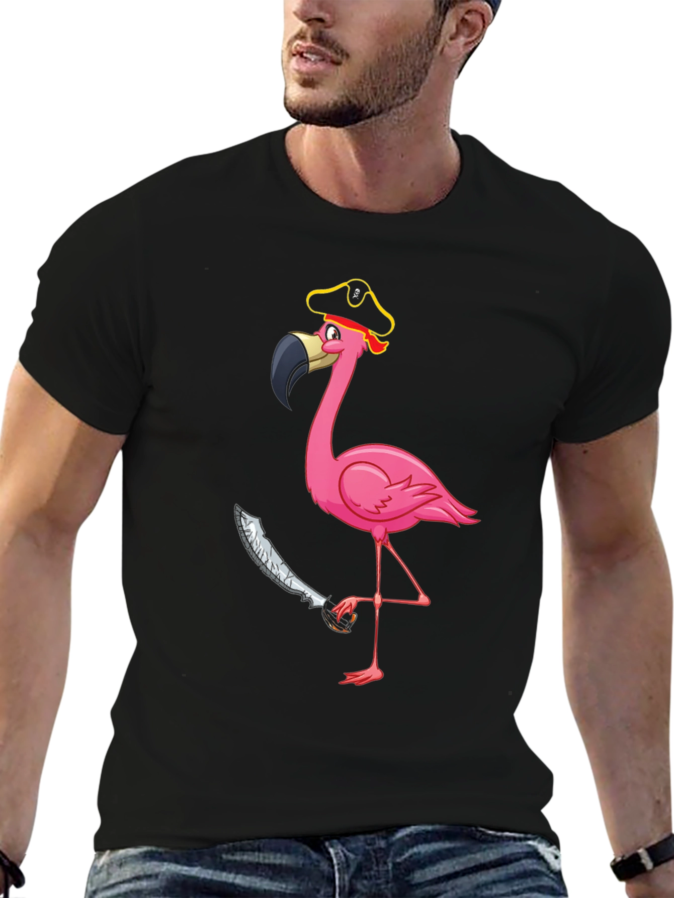 Pirate Flamingo Graphic Tee - Mens Black T-Shirt