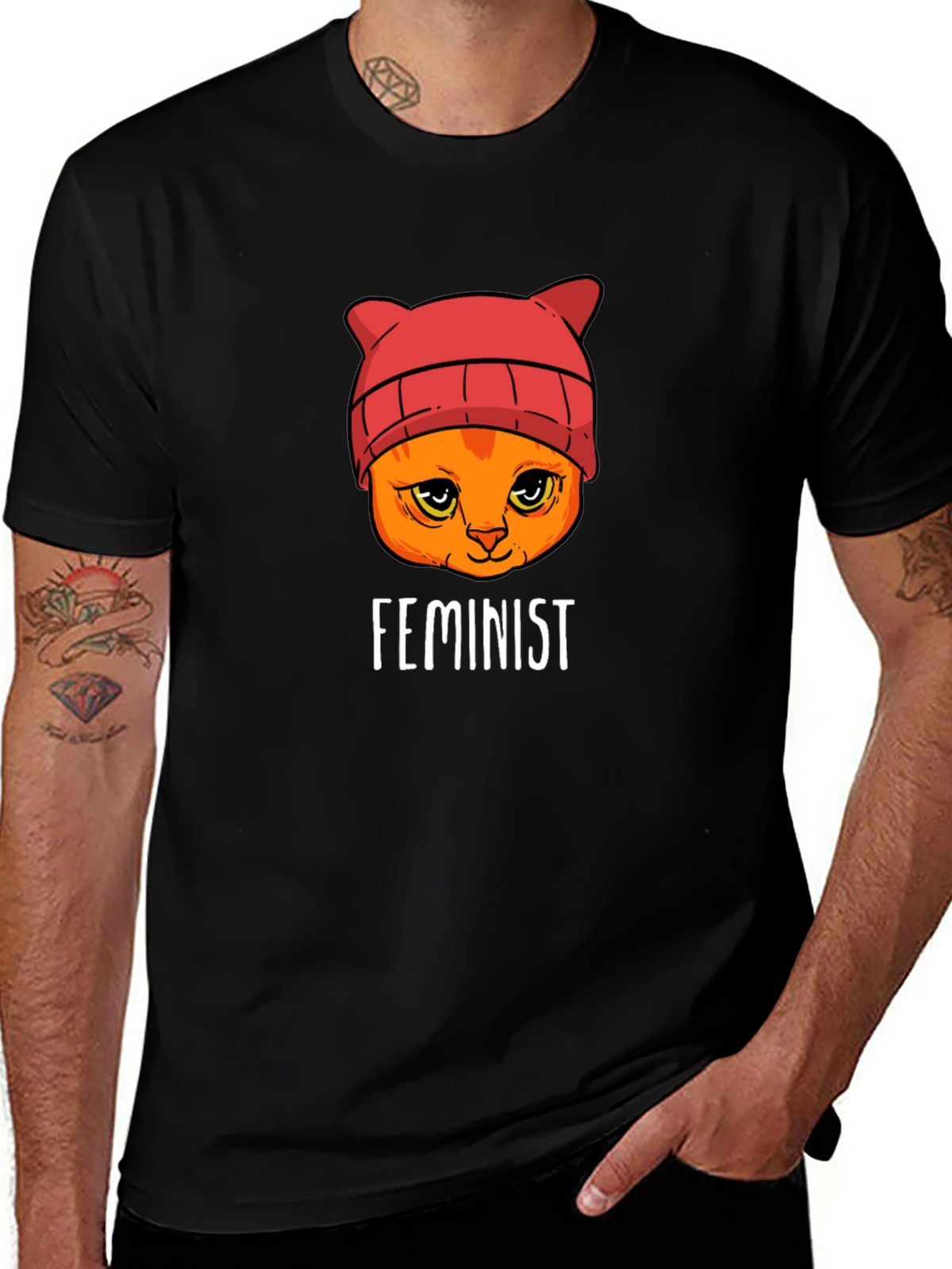 Feminist Cat T-Shirt -  Black Unisex Tee