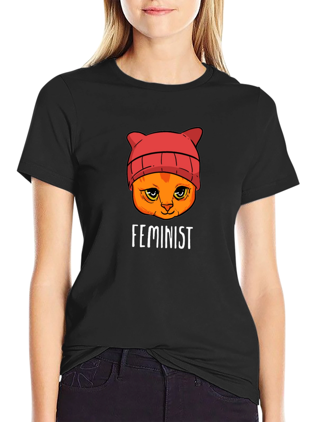 Feminist Cat T-Shirt -  Black Unisex Tee
