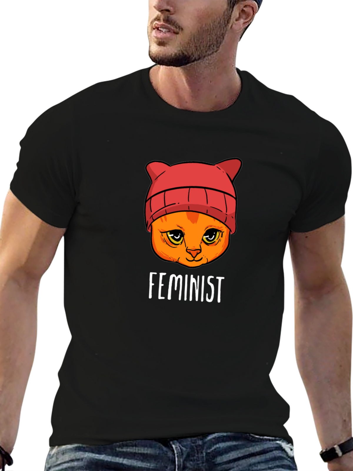Feminist Cat T-Shirt -  Black Unisex Tee