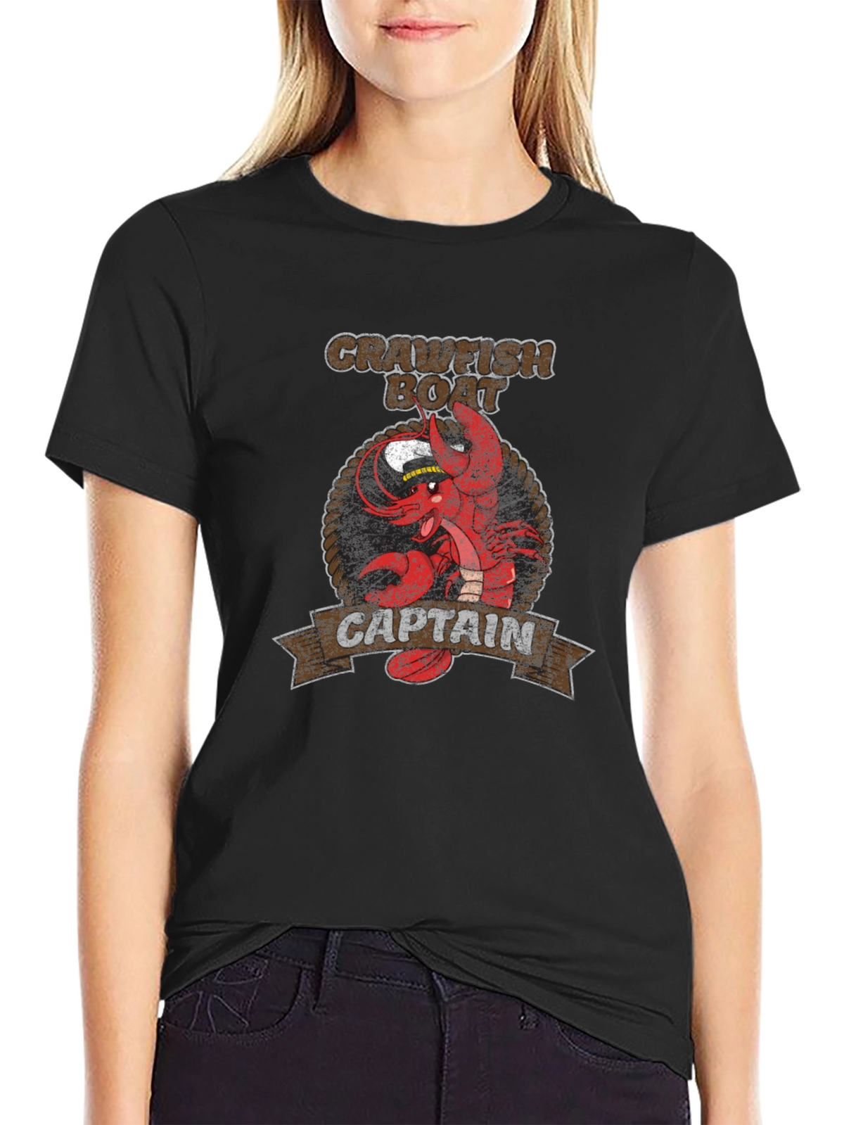 Crawfish Boat Captain Black Graphic T-Shirt