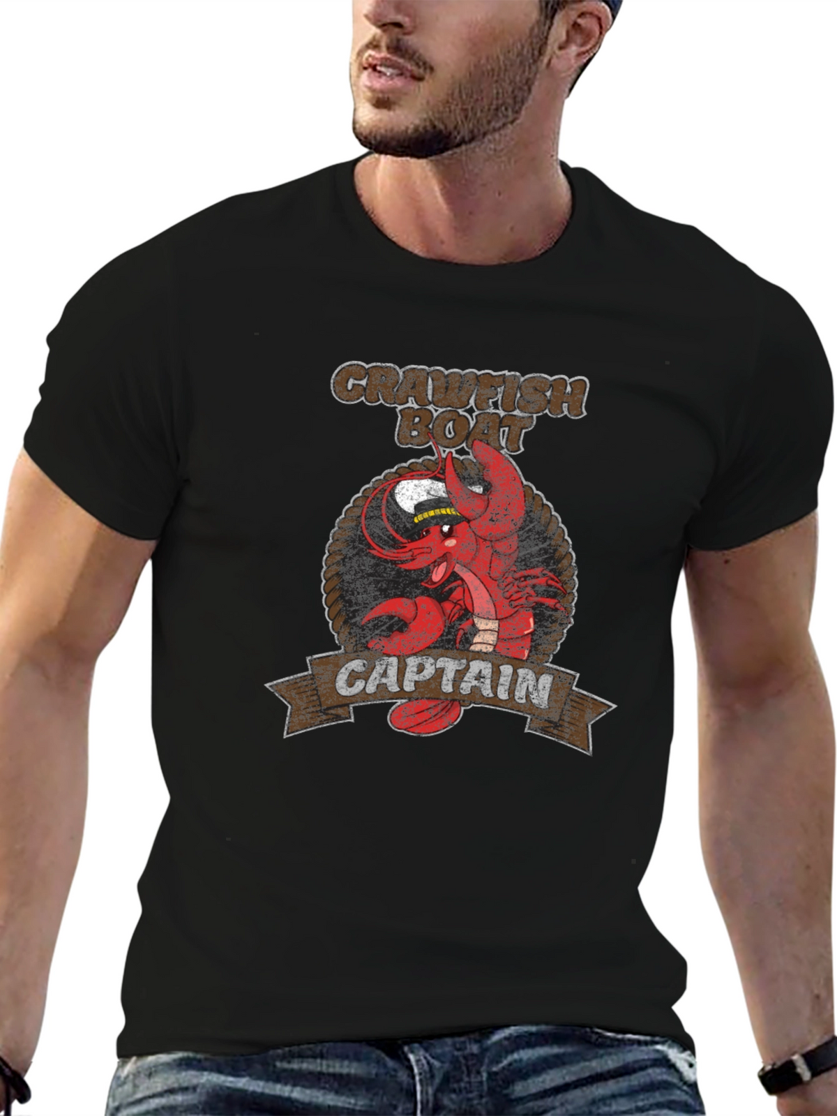 Crawfish Boat Captain Black Graphic T-Shirt