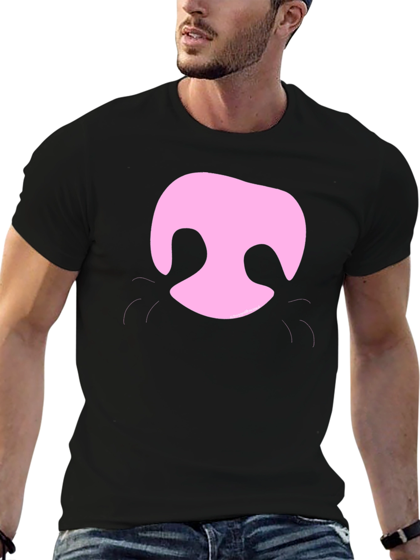 Pink Pig Snout Black T-Shirt