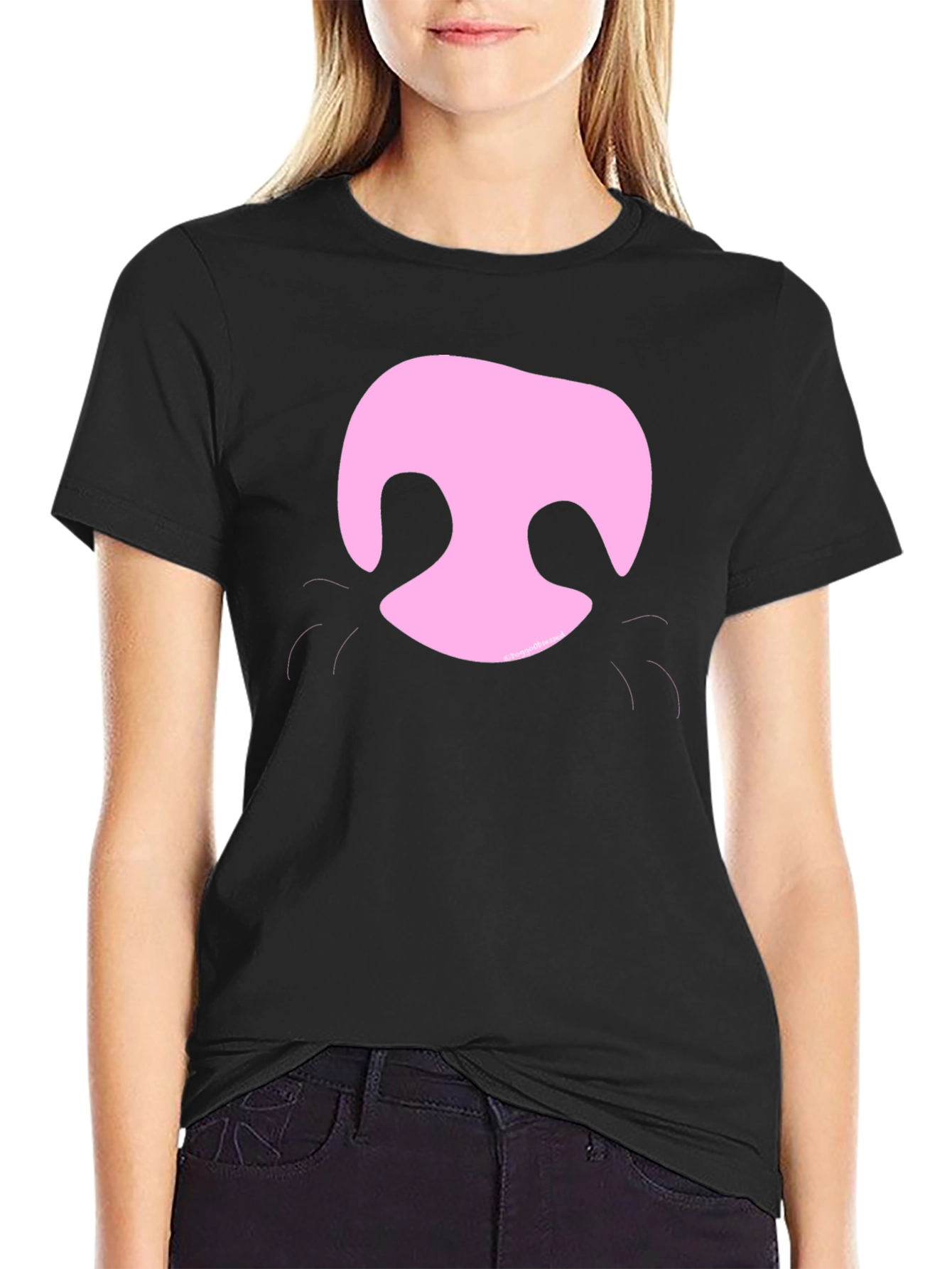 Pink Pig Snout Black T-Shirt