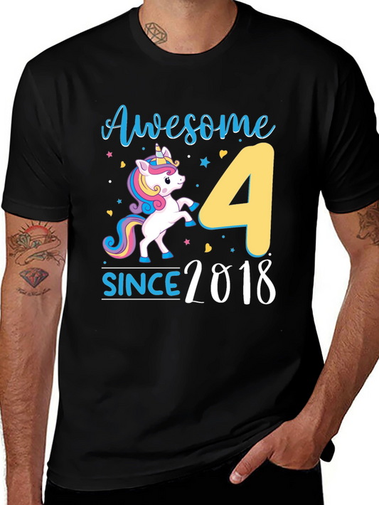 Awesome Since 2018 Unicorn 4th Birthday Black T-Shirt