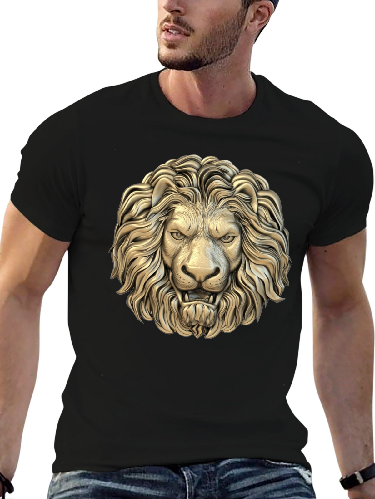Lion Head Graphic Black T-Shirt