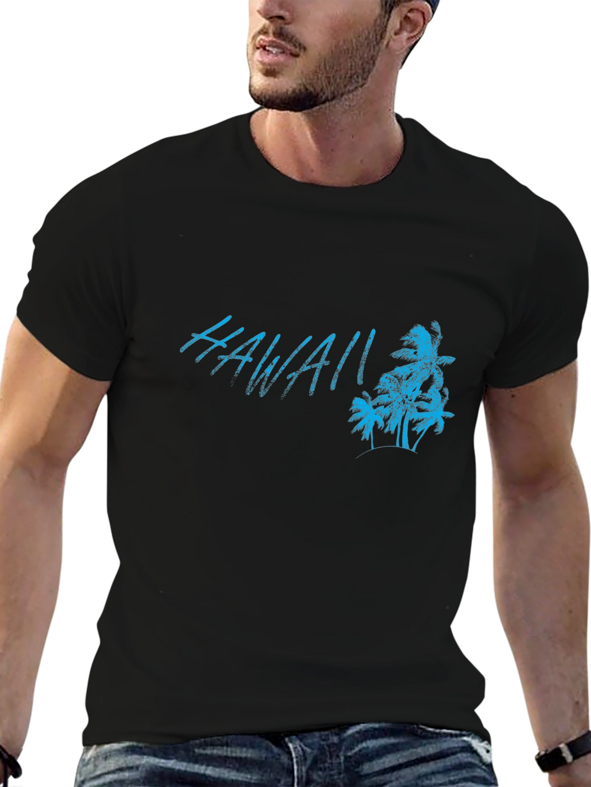 Hawaii Palm Tree Graphic Black T-Shirt