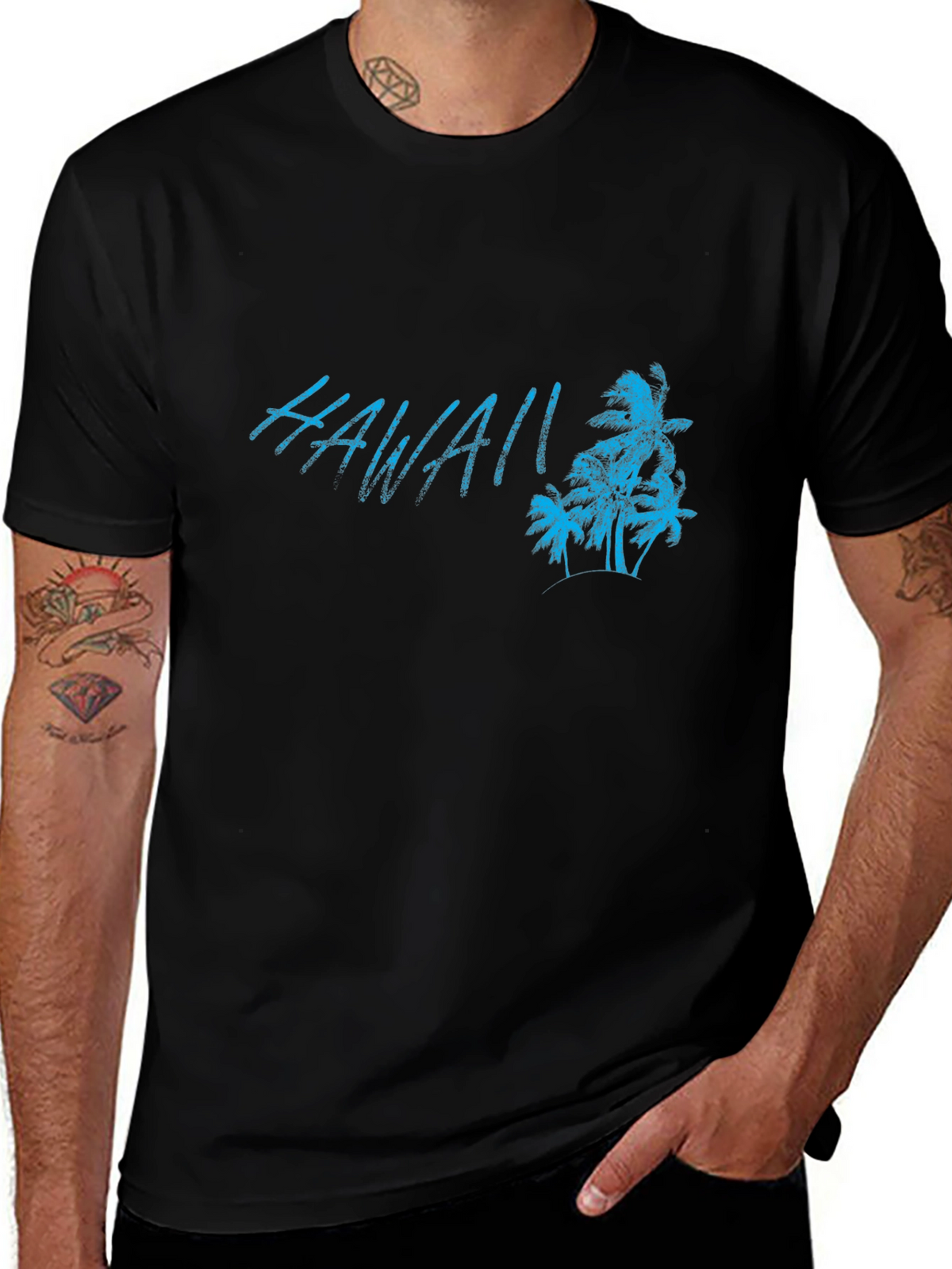 Hawaii Palm Tree Graphic Black T-Shirt