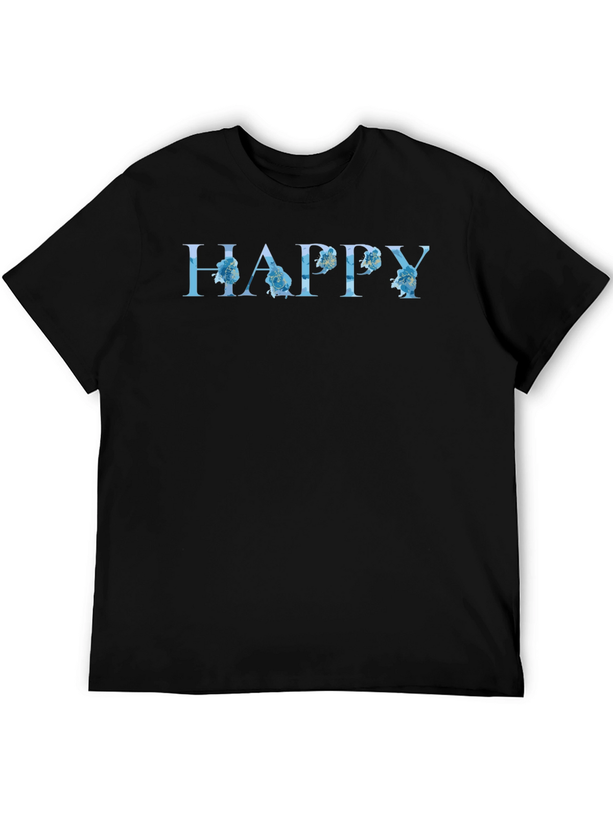 Floral HAPPY Graphic Black T-Shirt