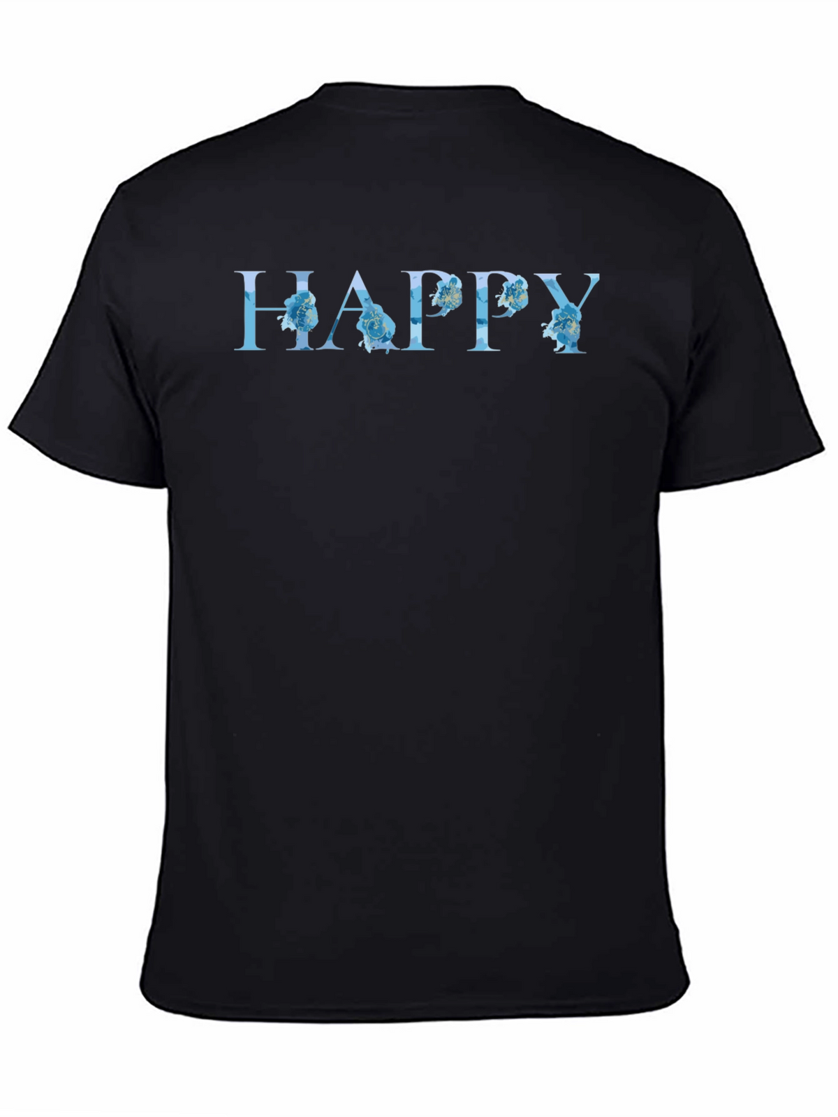 Floral HAPPY Graphic Black T-Shirt