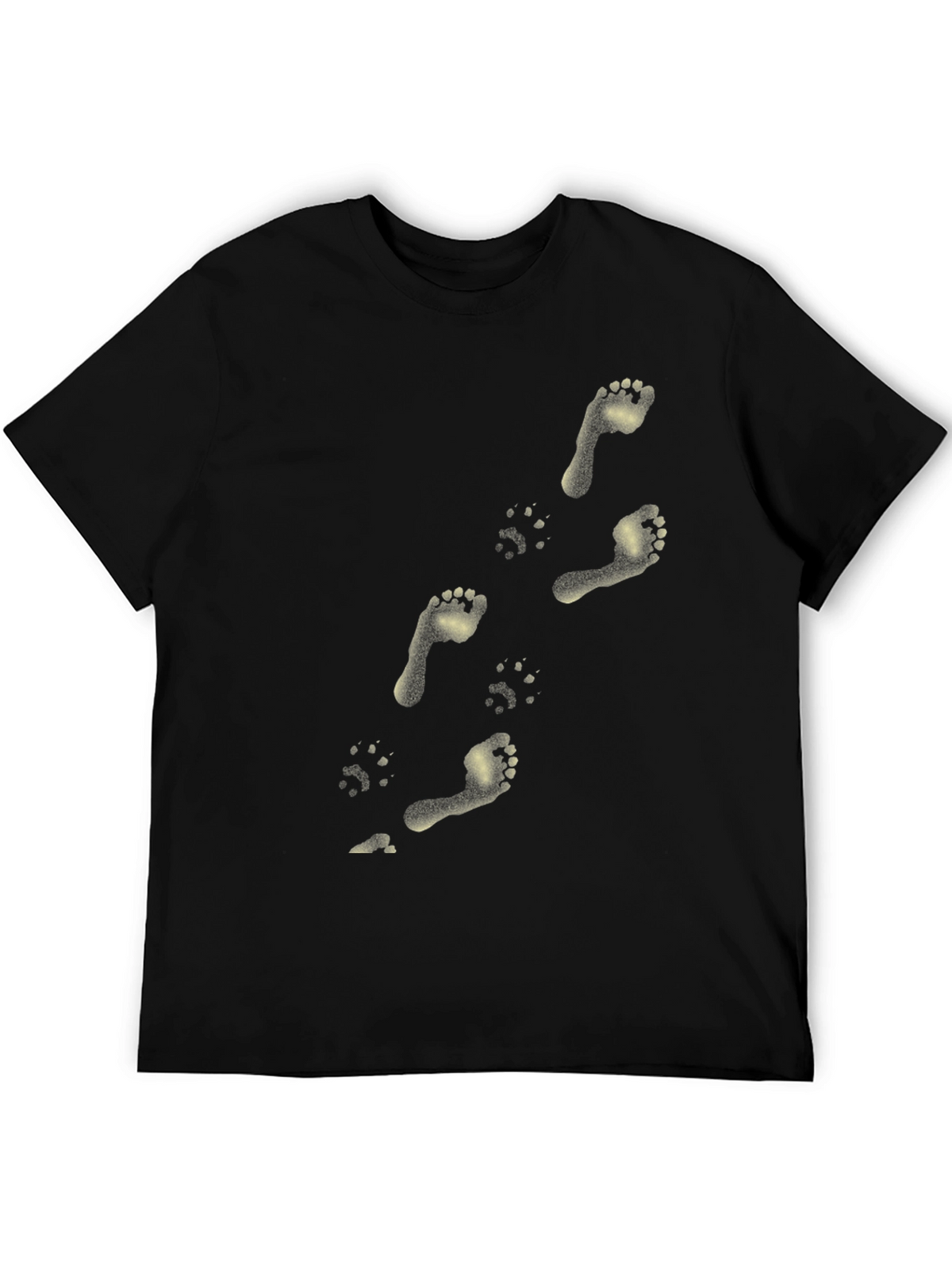 Footprint & Paw Print Tee - Unique Black T-Shirt