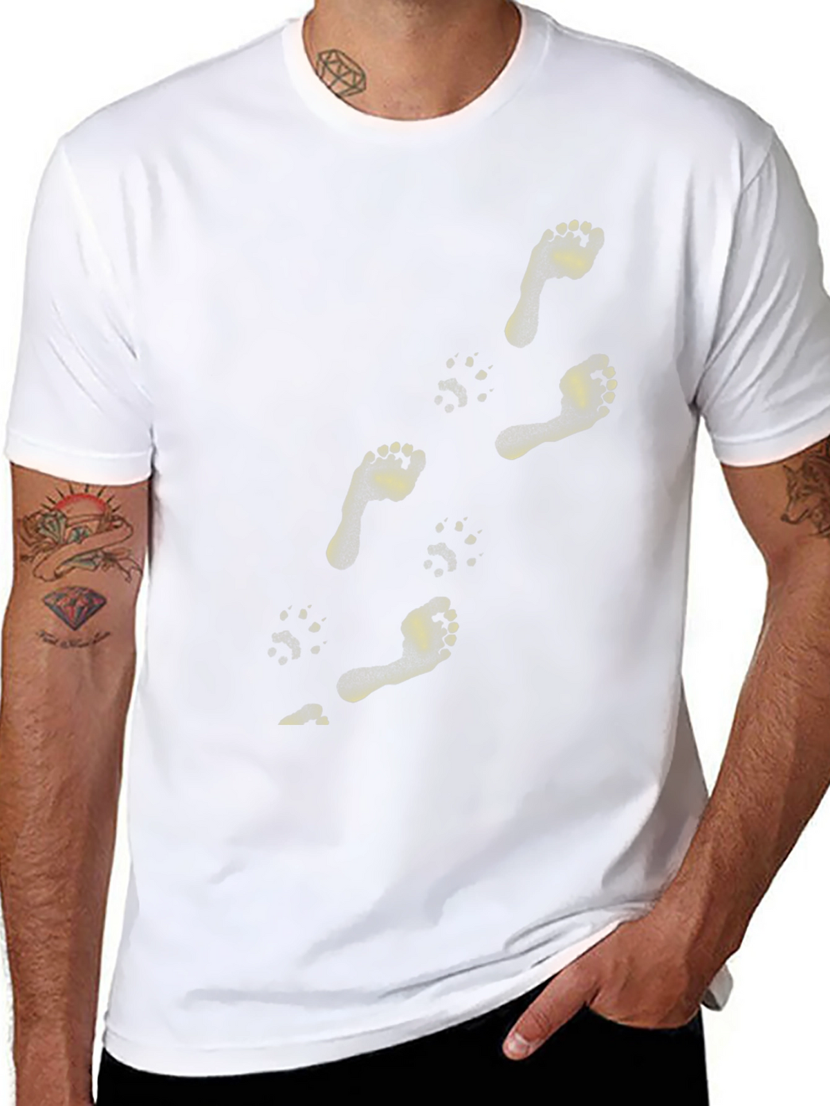 Footprint & Paw Print Tee - Unique Black T-Shirt